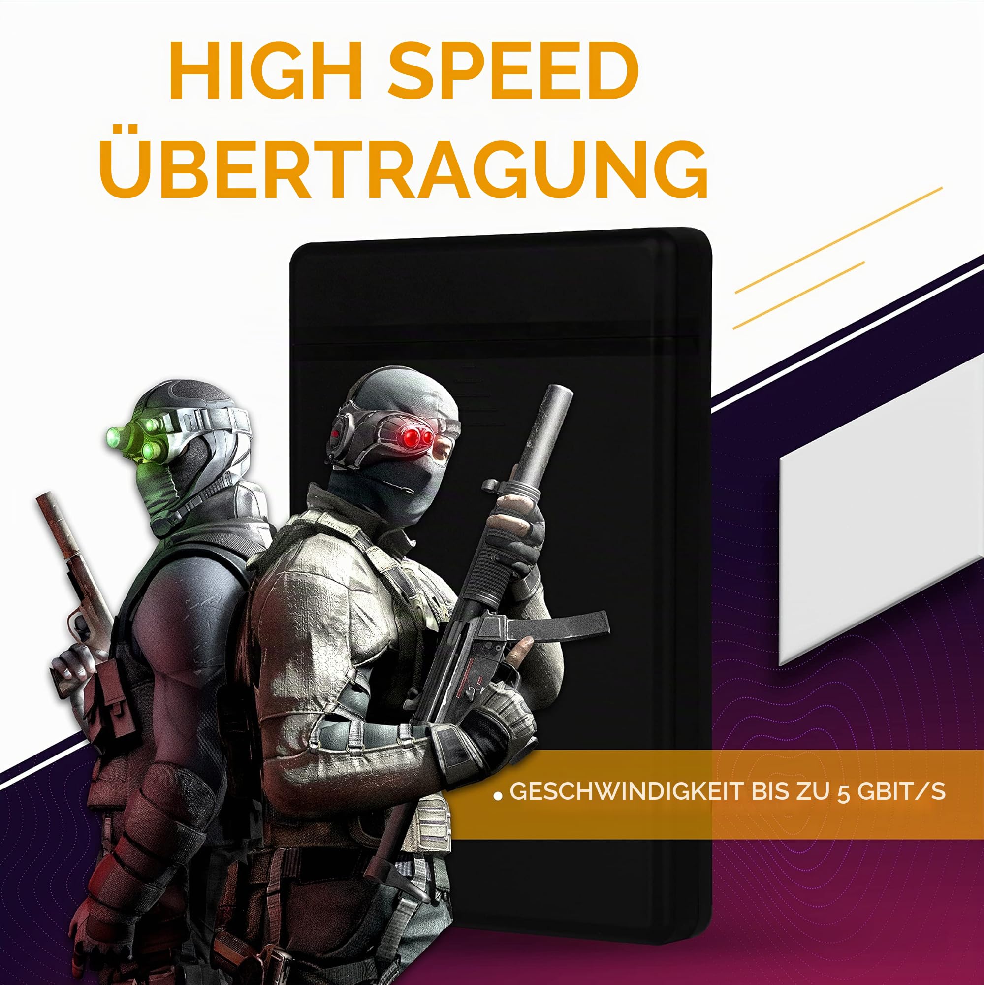 Storite SUHSAI Externe Gaming-Festplatte, tragbares USB 3.0-Laufwerk, 2,5-Zoll-Hochgeschwindigkeitsfestplatte, Backup-Laufwerk, kompatibel mit Laptop, PC, Mac, Spielekonsole (1 TB)