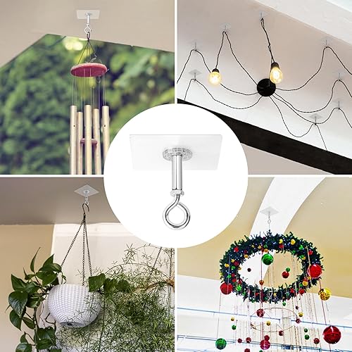 Miniatura 5 de Ganchos adhesivos para techo, paquete de 4, soporta 25 libras, extra resistentes para colgar plantas, adhesivo para colgar en el techo al aire