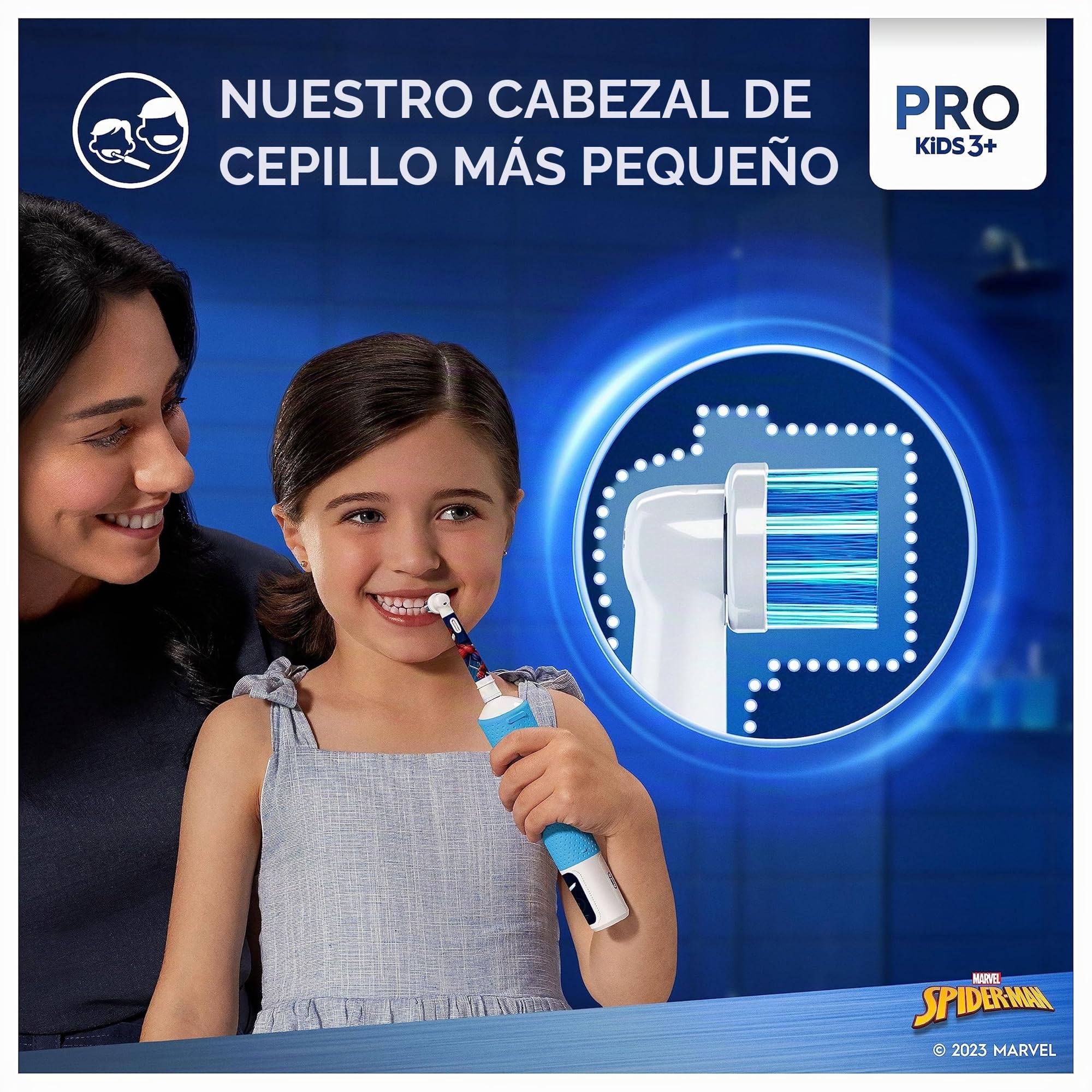 Oral-B Pro Kids - Cepillo de dientes eléctrico para niños, 1 cabezal de cepillo de dientes, 4 calcomanías de Spiderman, 2 modos con modo sensible apto para niños, para mayores de 3