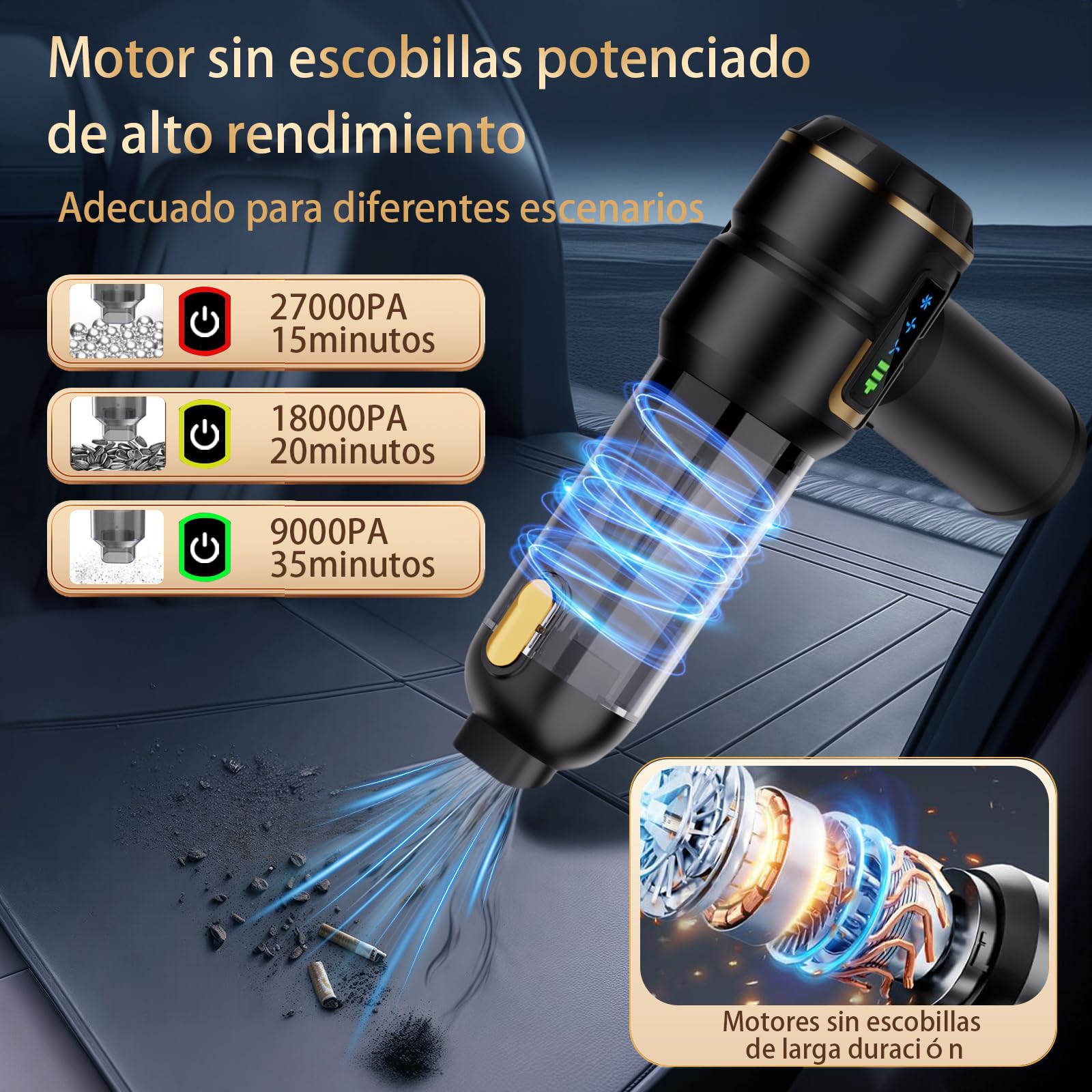 Aspirador de mão com bateria, Aspirador de Carro sem fio de 27000 PA, Mini Aspirador, recarregável, portátil, Leve e Forte, 220.000 RPM, soprador de pó elétrico para Carro