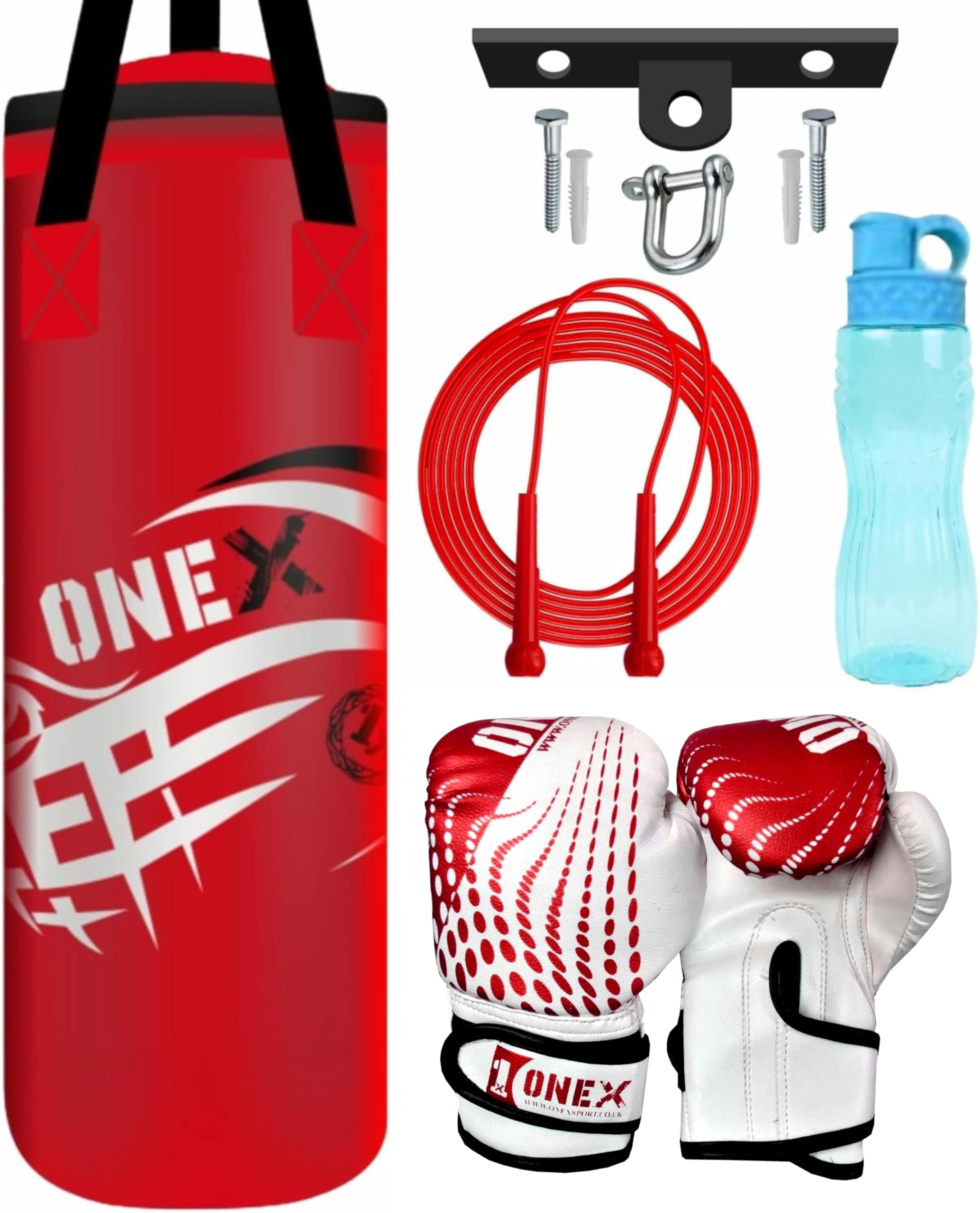 Kids Boxing Punching bag Gloves Boxing Bag Rucksack Mount Hook Set 2ft Set, Perfect for Junior/Children Workout (2ft-Red/Black)