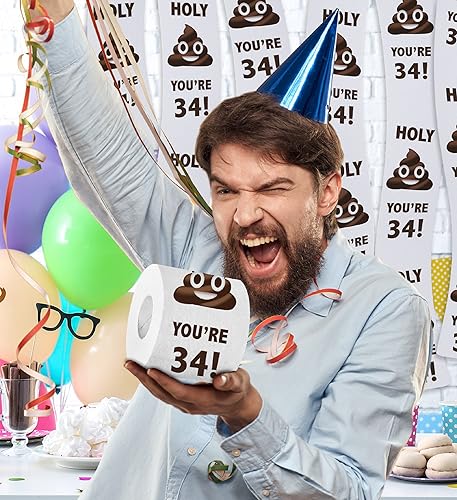 Miniatura 6 de Printed TP Holy Poop You're 34 - Papel higiénico impreso para broma, sorpresa, decoración de baño, regalo novedoso para hombres, mujeres, amigos,