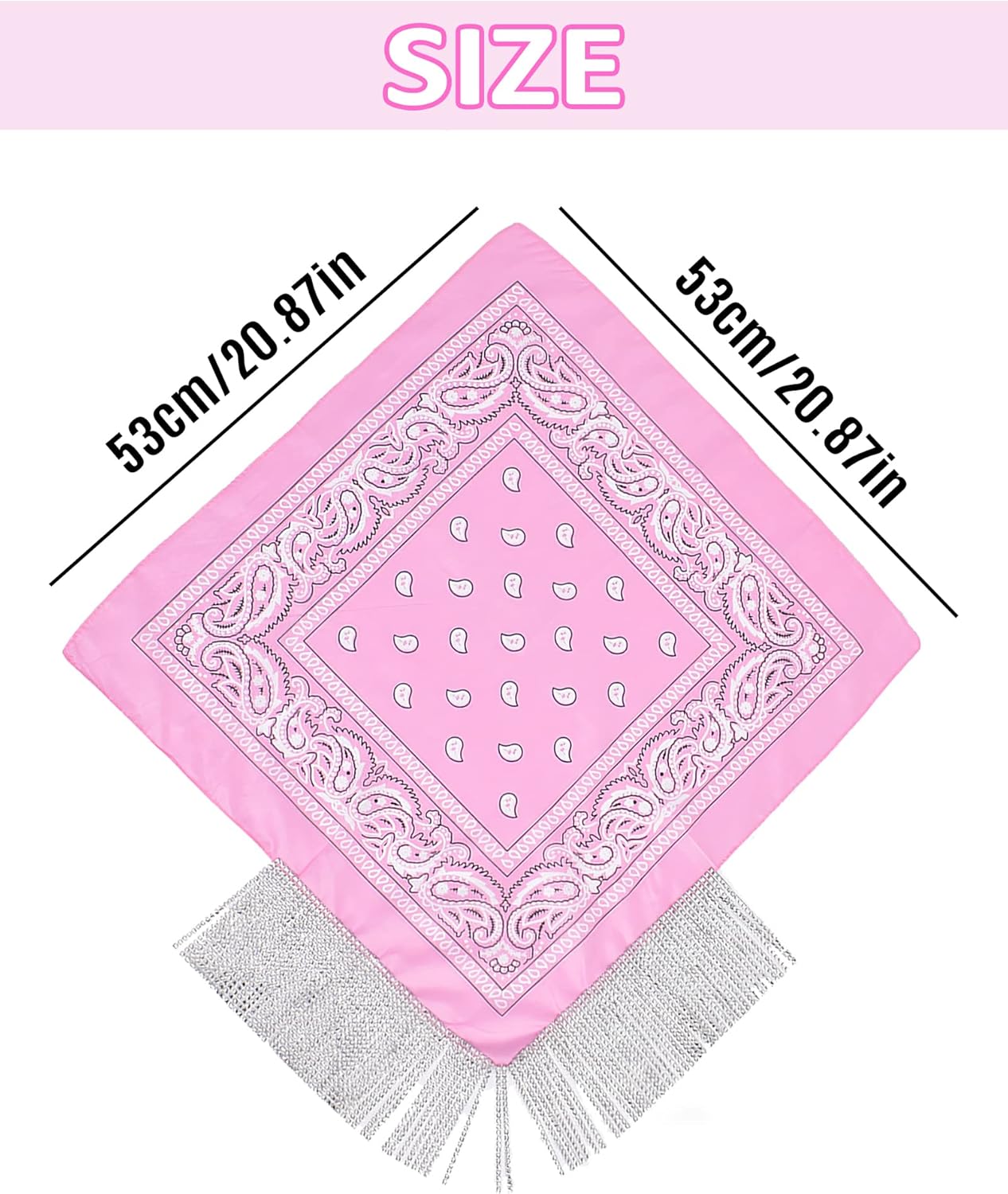 Fringe Rhinestone Bandana with Heart Sunglasses, Disco Cowgirl Boy Paisley Pattern Face Mask Square Scarf Headwear - Image 4