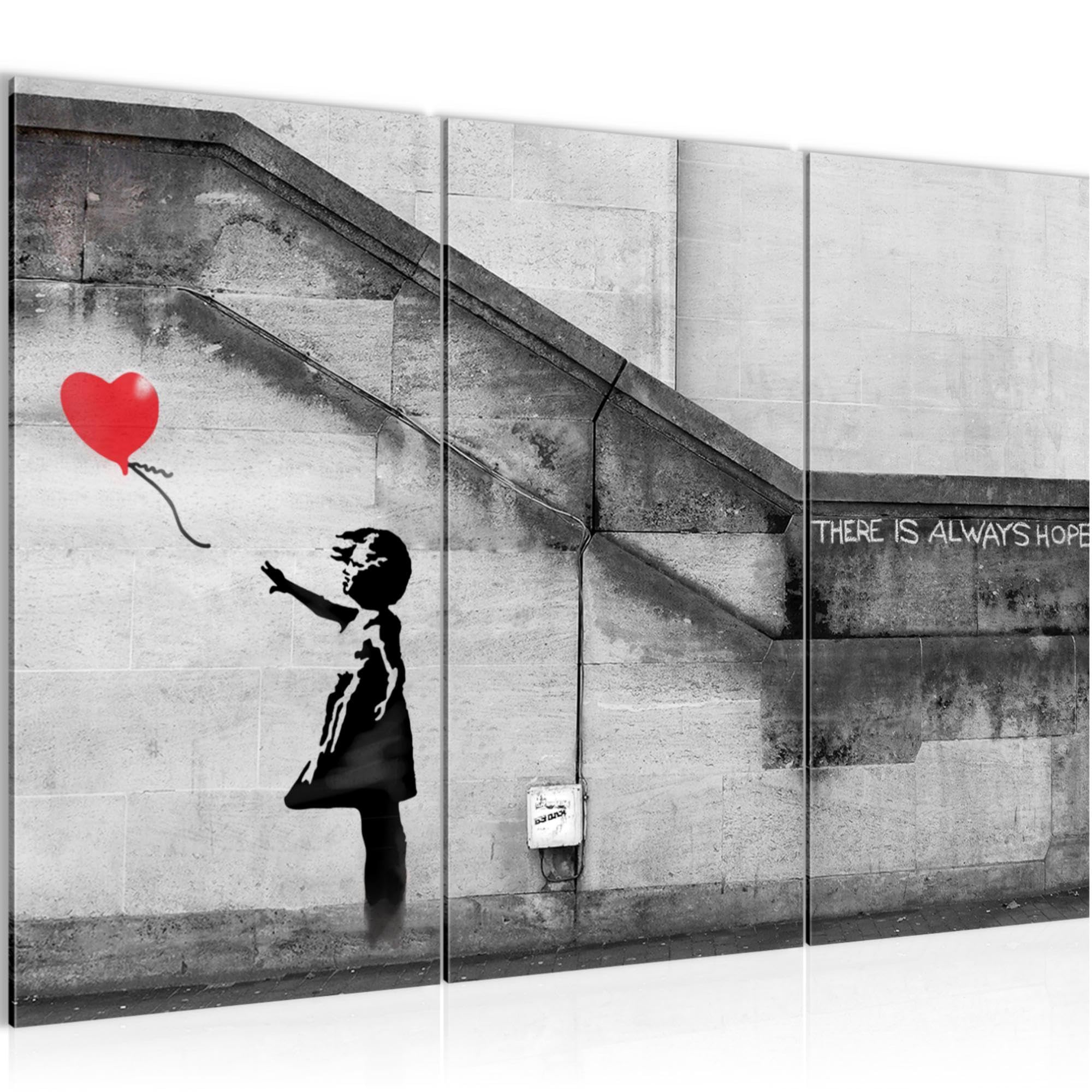 Tableau Banksy Ballon Fille triptyque rouge 120 x 80 cm decoration murale salon XXL art urbain