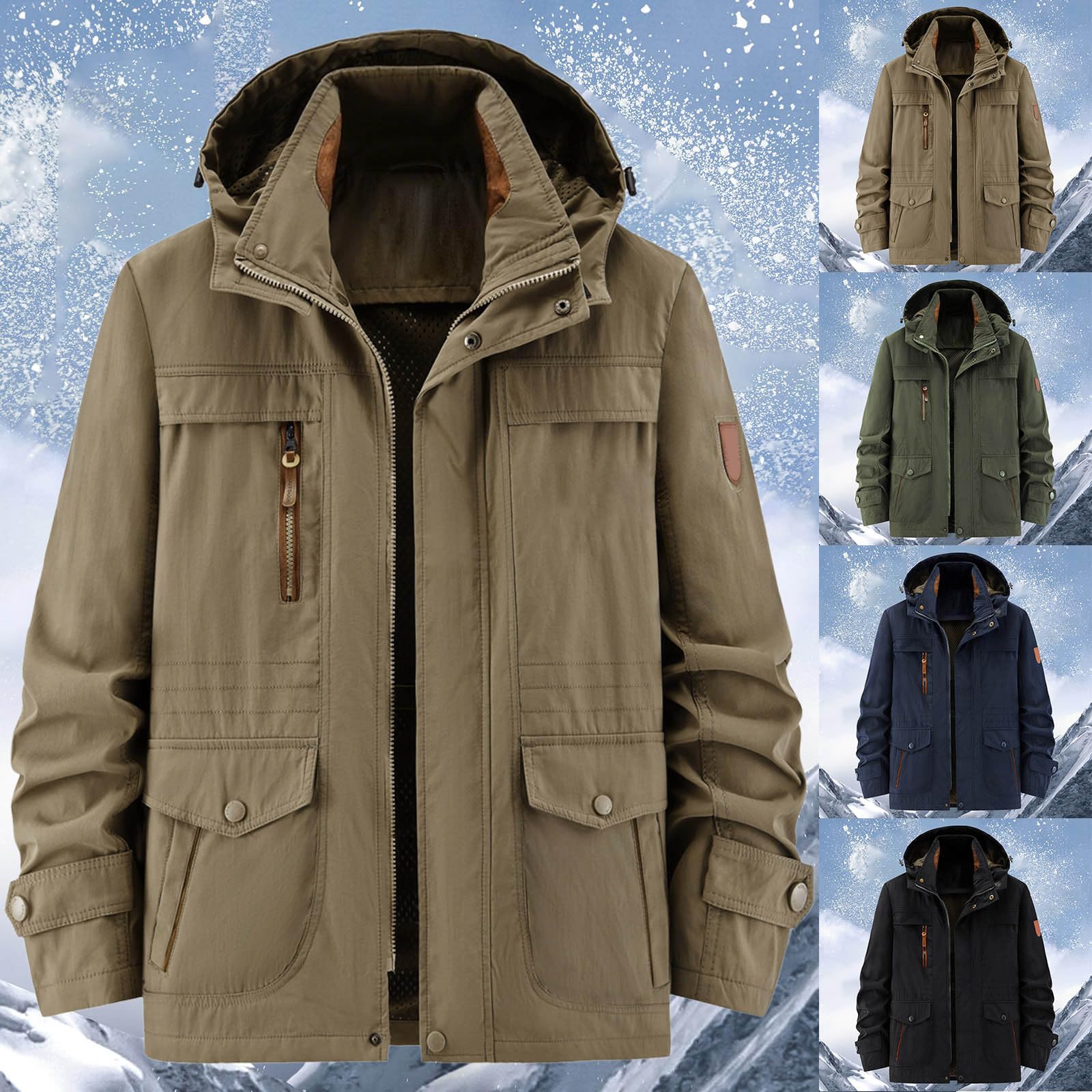 Chaqueta cargo para hombre, impermeable, chaqueta con capucha ligera, chaqueta de lluvia para bicicleta, con múltiples bolsillos, chaqueta con capucha, chaqueta de lluvia vintage para