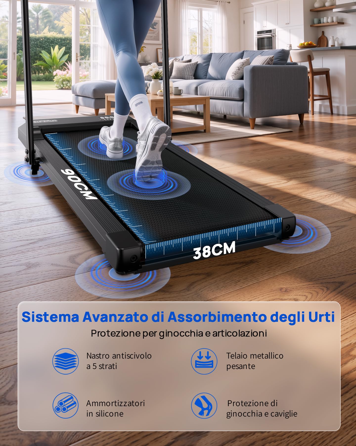 Superun Tapis Roulant Salvaspazio Pieghevole 1-12km/h con Inclinazione 6%,3,0 CV Tapirulan Elettrico Mini Walking Pad Massima di 136 kg,Schermo LED, Telecomando, Controllo