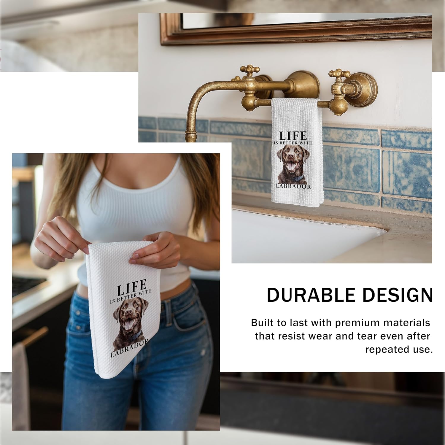 Labrador Retriever Gifts Kitchen Towels, Chocolate Lab Gifts Hand Towels for Bathroom, Life is Better with Labrador Decorative Tea Towels Dish Towels, 16x24 Inch - Image 3