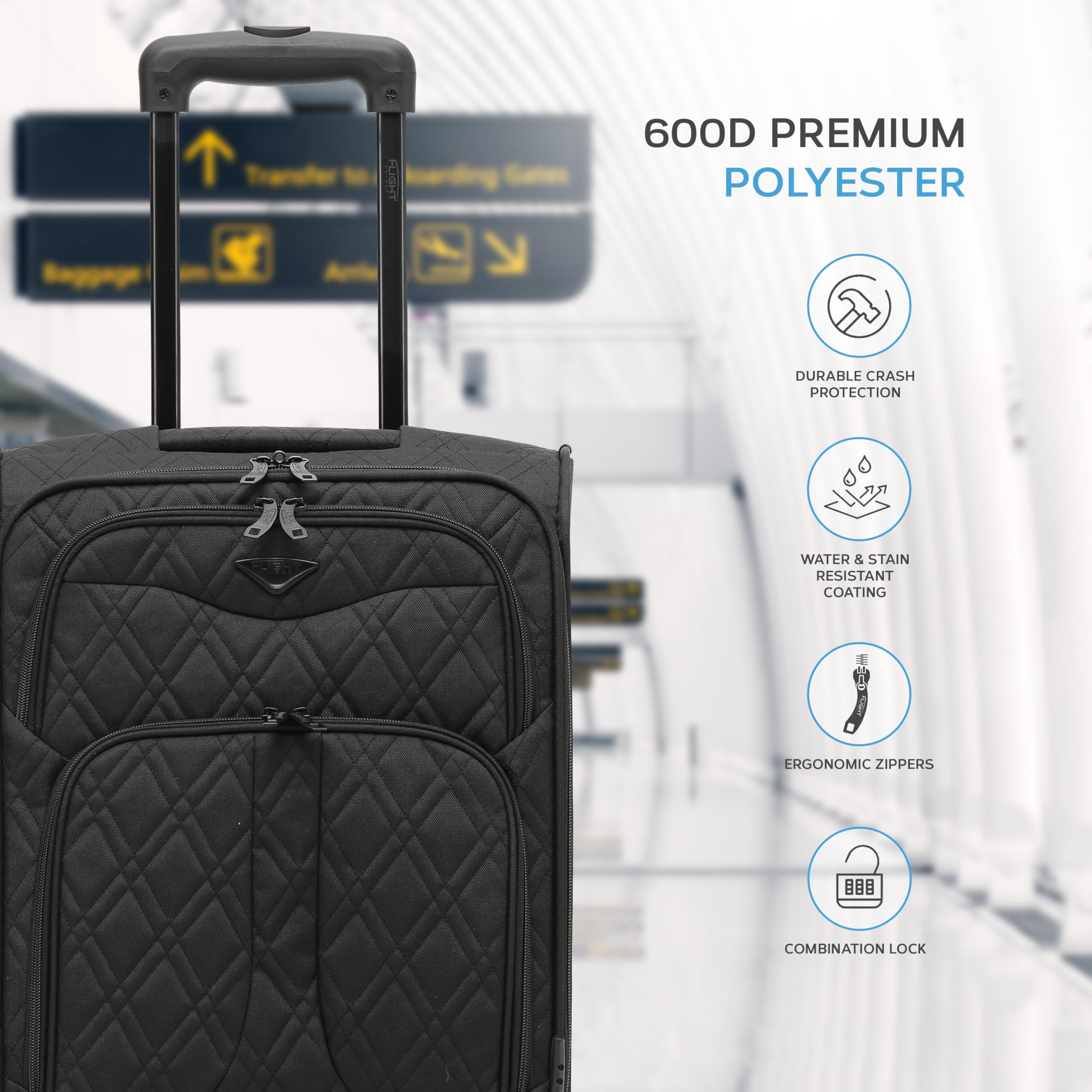 Flight Knight Lightweight 4 Wheel 800D Soft Case Quilted Suitcases Anti Crack Cabin & Hold Luggage Options Approved for Over 100 Airlines Including easyJet, BA & Many More!