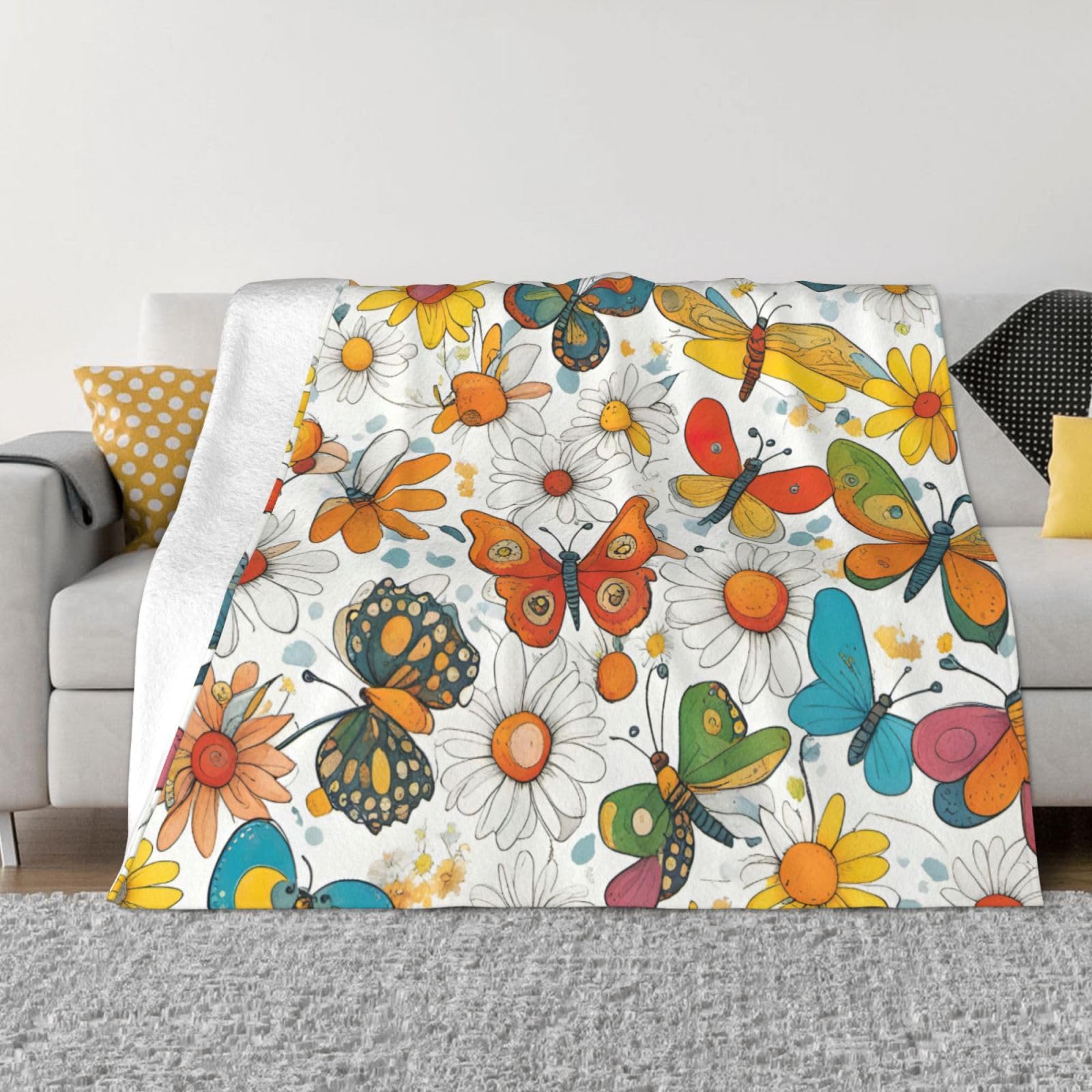 Couverture polaire pour voyage et canapé plaid chaud à motif floral champêtre