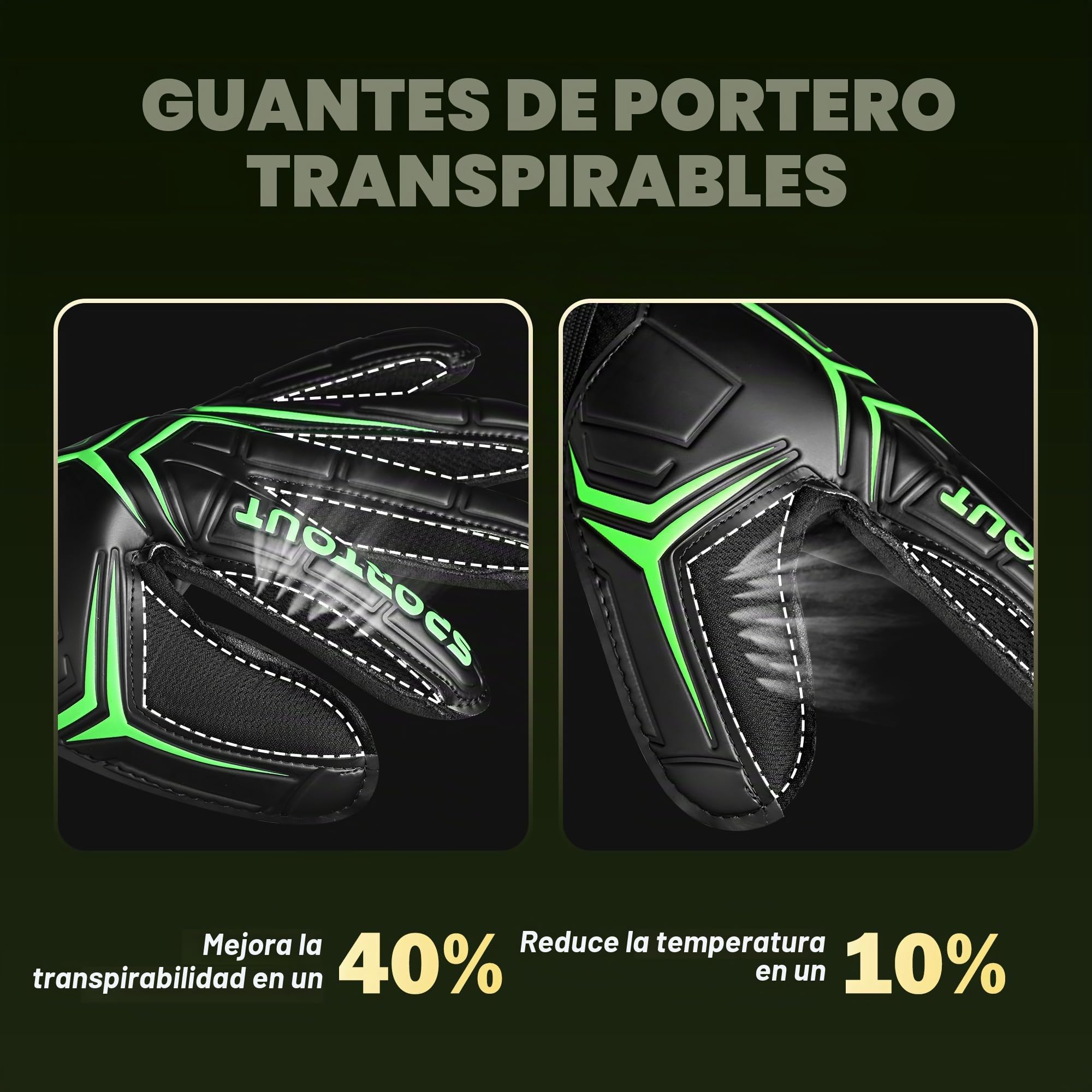 Sportout - Guantes de Portero para jóvenes y Adultos, Buen Agarre para Proteger los Dedos y Las Asas (7)