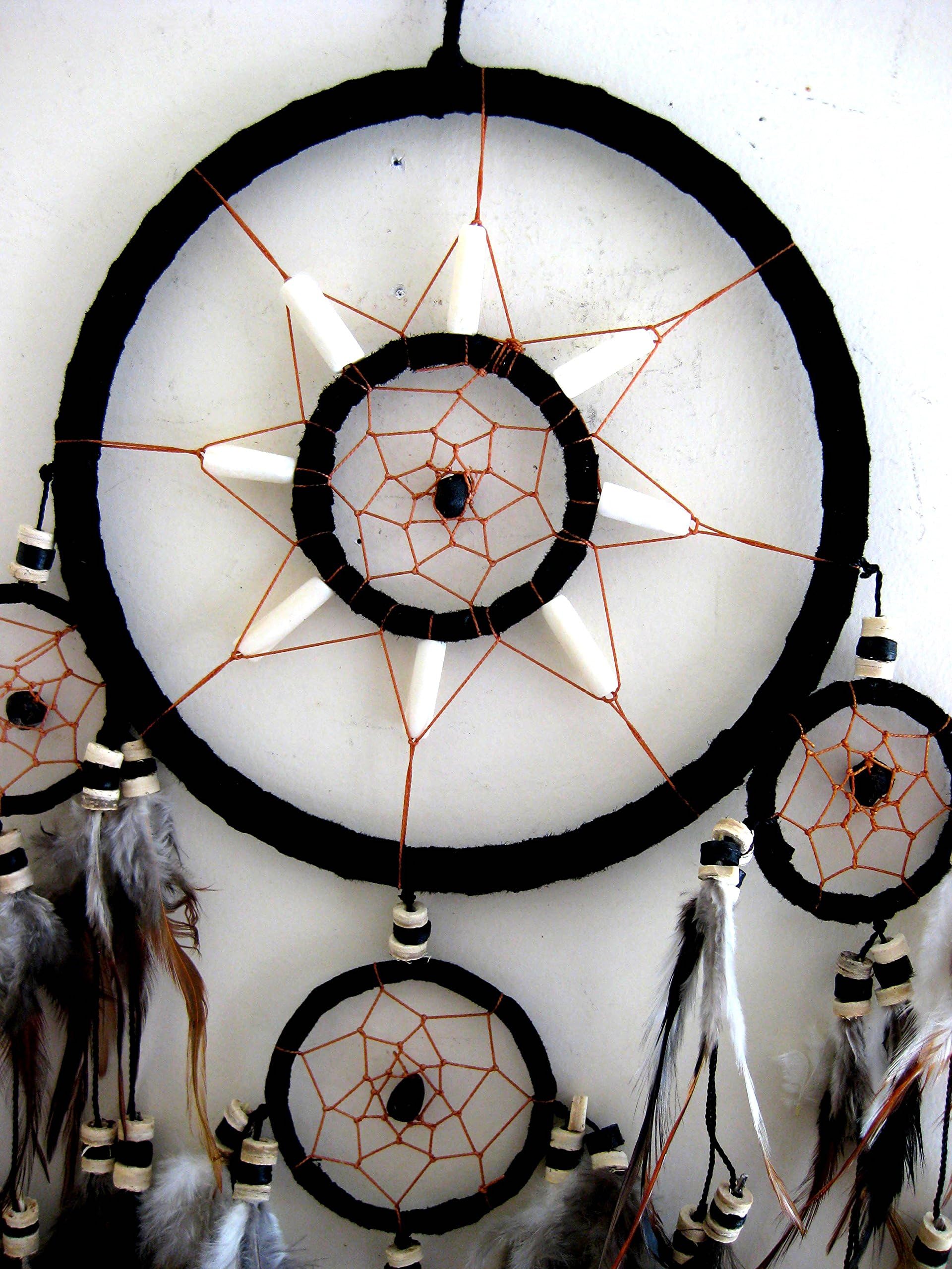 Unbekannt Dream Catcher Traditionelle Feder Dreamcatcher Wildleder und Tiger Eye Perlen – 71,1 cm L x 20,3 cm W – Oma Marke Schwarz