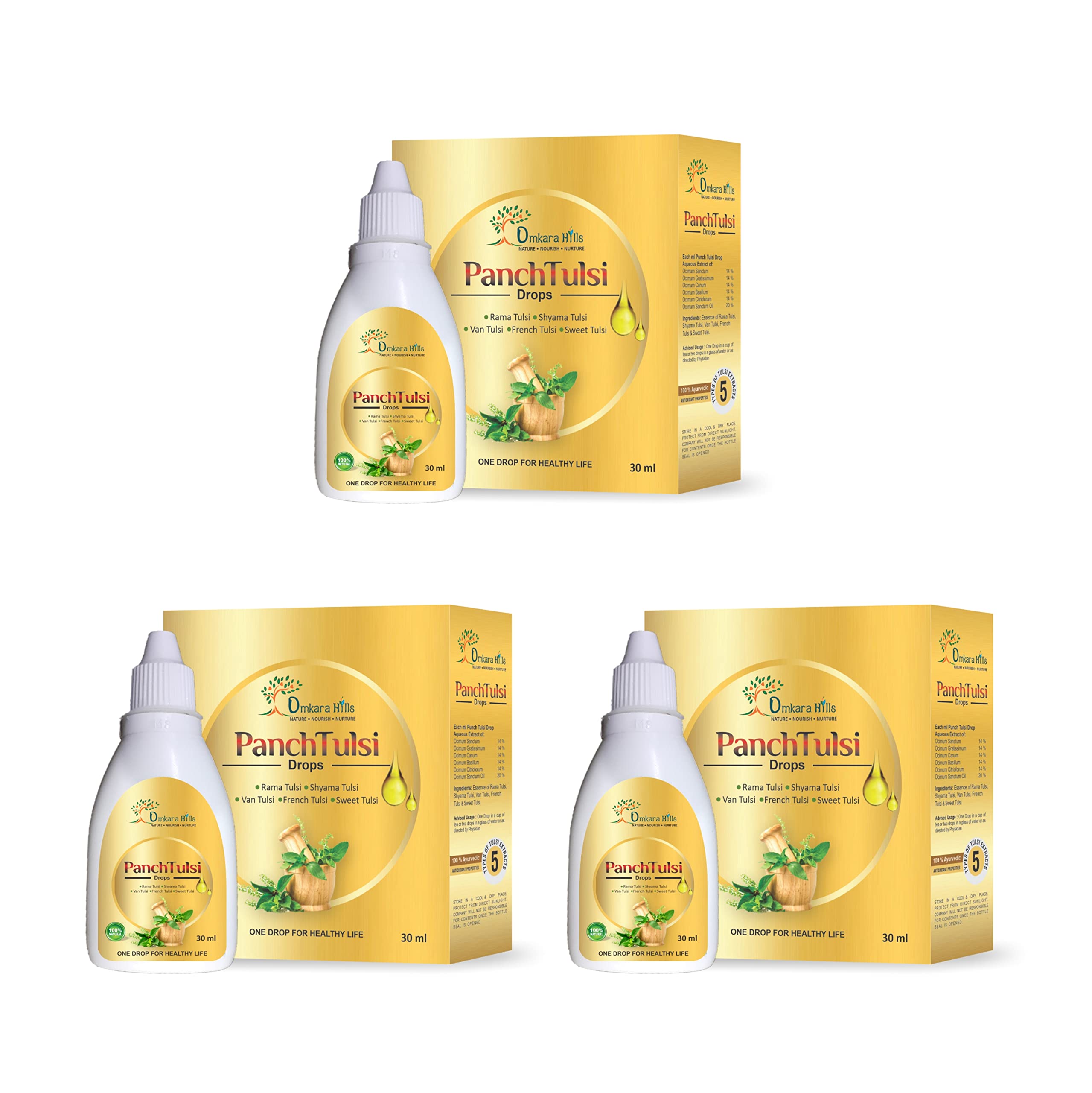 Omkara Hills Panch Tulsi Drops | Extracts of 5 Rare Tulsi | Natural Immunity Booster | Cough and Cold Relief (Pack of 3) (B09RV9PRHC) Amazon Price History, Amazon Price Tracker