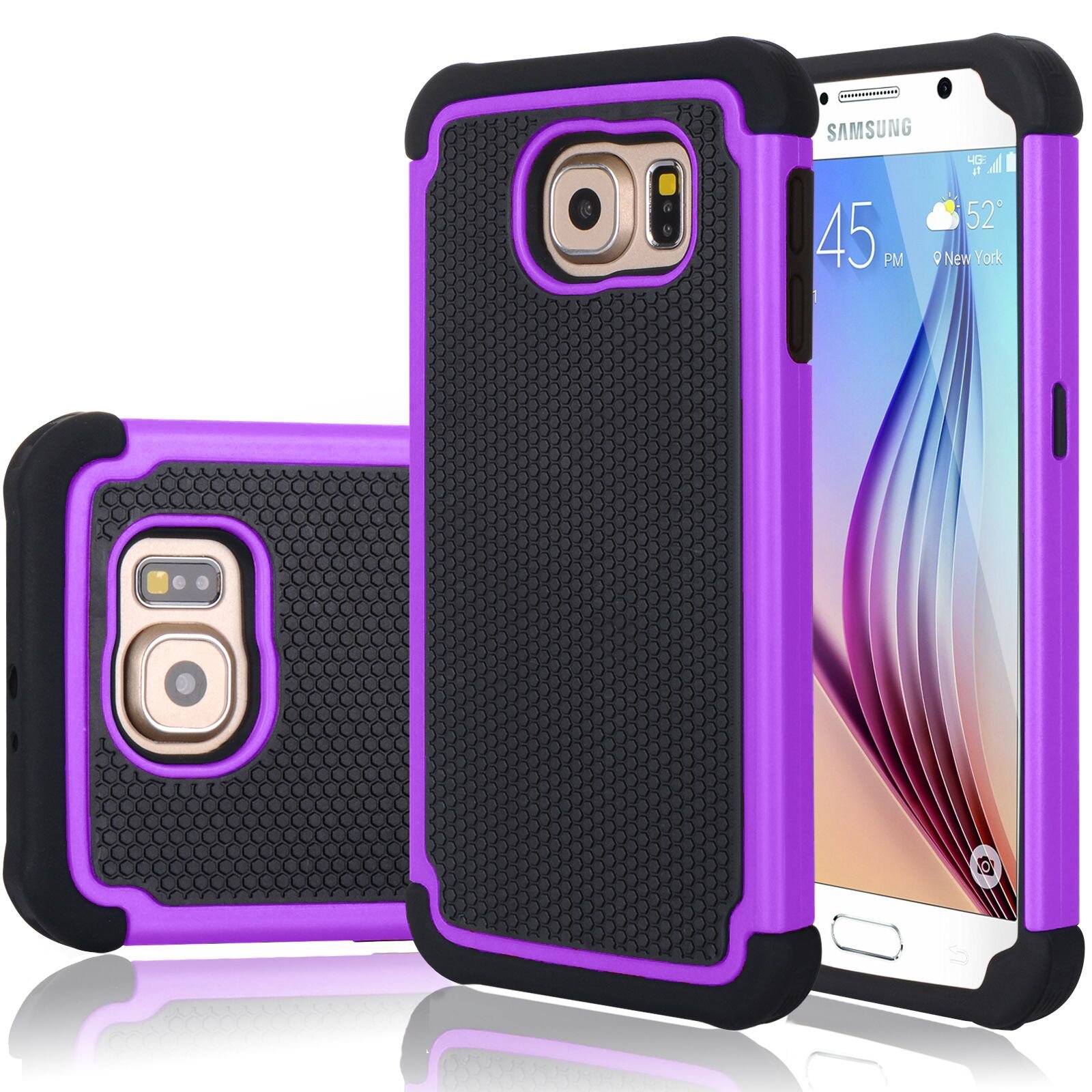 Jeylly for Samsung Galaxy S6 Edge Case, Samsung S6 Edge Phone Case Shock-Absorbing Hard Plastic Outer + Soft Silicone Inner Scratch Defender Hybrid Bumper Protective Case for Galaxy S6 Edge, Purple