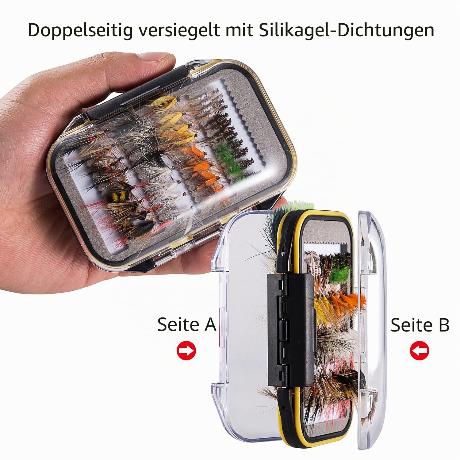 BASSDASH Fliegenfischen Fliegen-Set Fliegensortiment Forellen Barsch Angeln mit Fliegenbox mit Trockene/Nass Fliegen, Nymphen, Luftschlangen, Popper