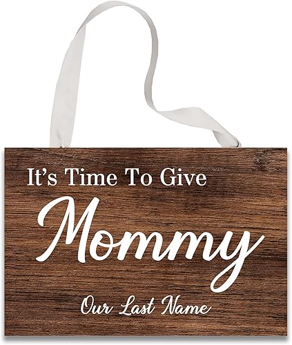 Miniatura 1 de Autravelco t's Time To Give Mommy Our Last Name Sign, letrero de madera para portar anillos con texto en inglés "Here Comes My Mommy", decoración