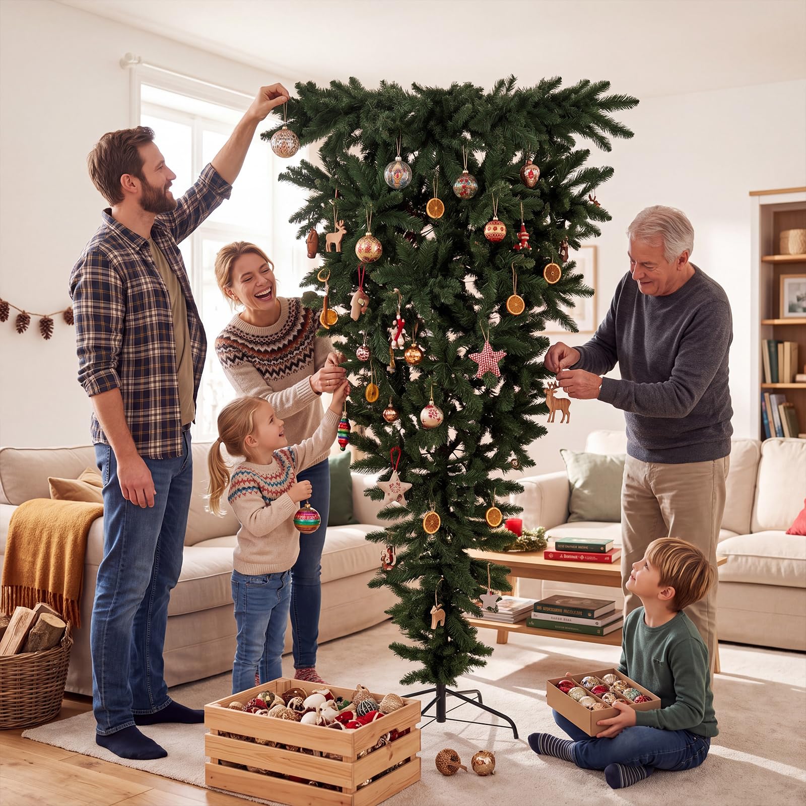 Sintuff Árbol de Navidad invertido de 6 pies, árbol artificial desmontable