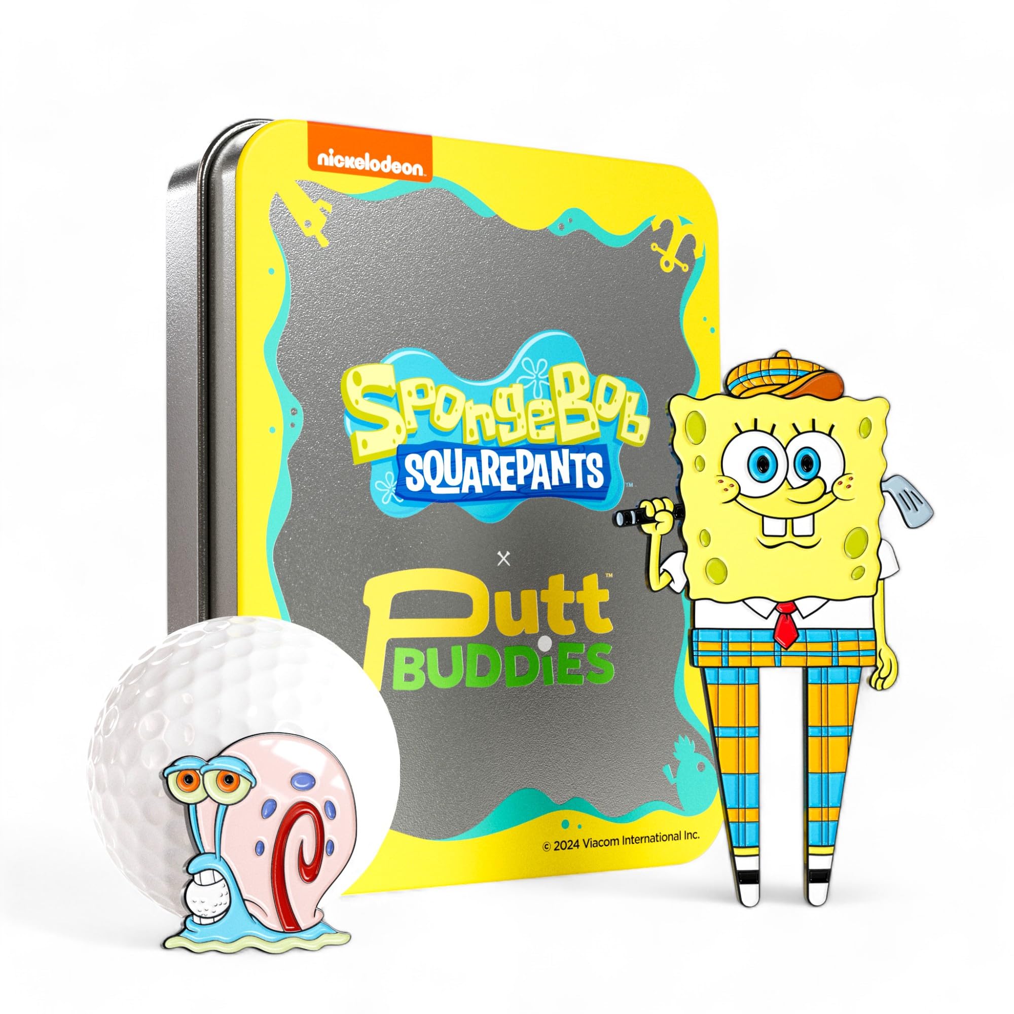PuttBuddies Officially Licensed Spongebob Squarepants Divot Tool and Gary Ball Marker Gift Set with Magnetic Hat & Pants Clip, Collectible Protective Tin, Golf Accessories for Fans and Golfers