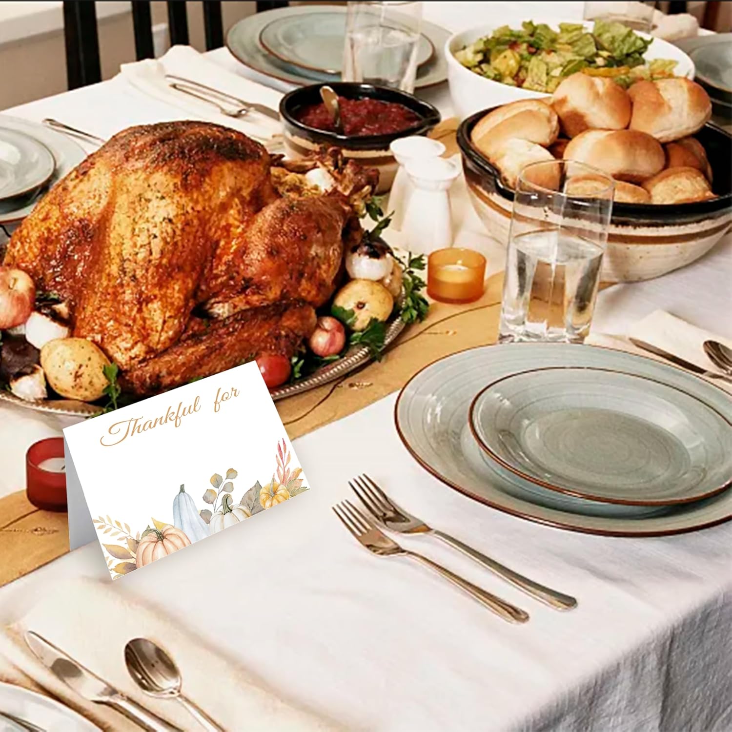 24Pcs Thanksgiving Place Cards, Thanksful Table Guest Name Seating Cards for Friendsgiving Themed Party Decorations