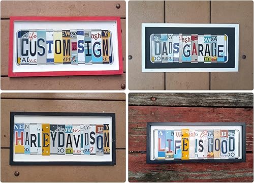 Placa de matrícula personalizada, letras artísticas, arte de pared único montado en marco de madera pintado a mano con colores de pintura