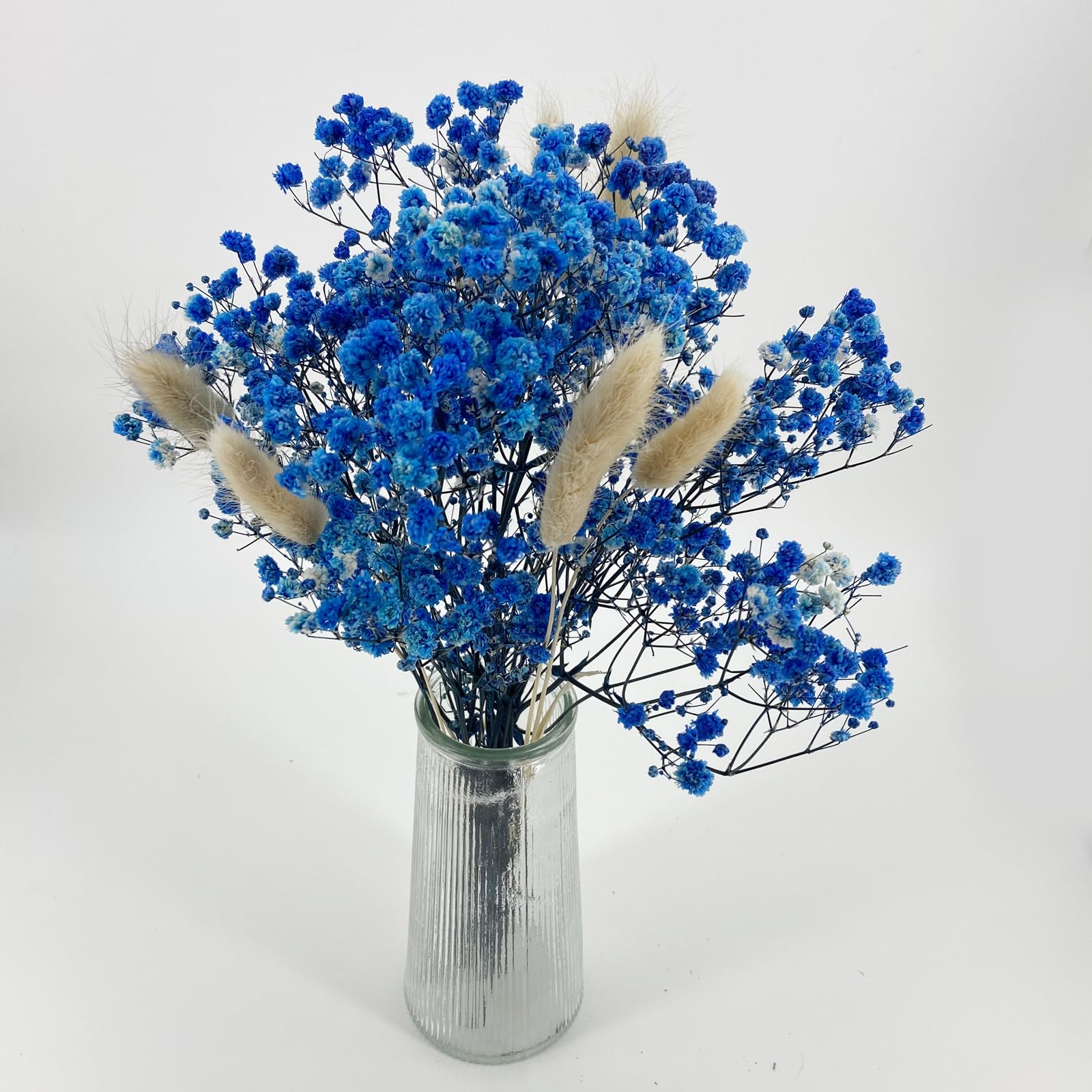 L'BREVOGA Bouquet de fleurs séchées, rose, souffle de bébé, gypsophile, eucalyptus, arrangement de fleurs naturelles pour décoration d'intérieur, mariage, fête, bureau (gypsophile bleue)