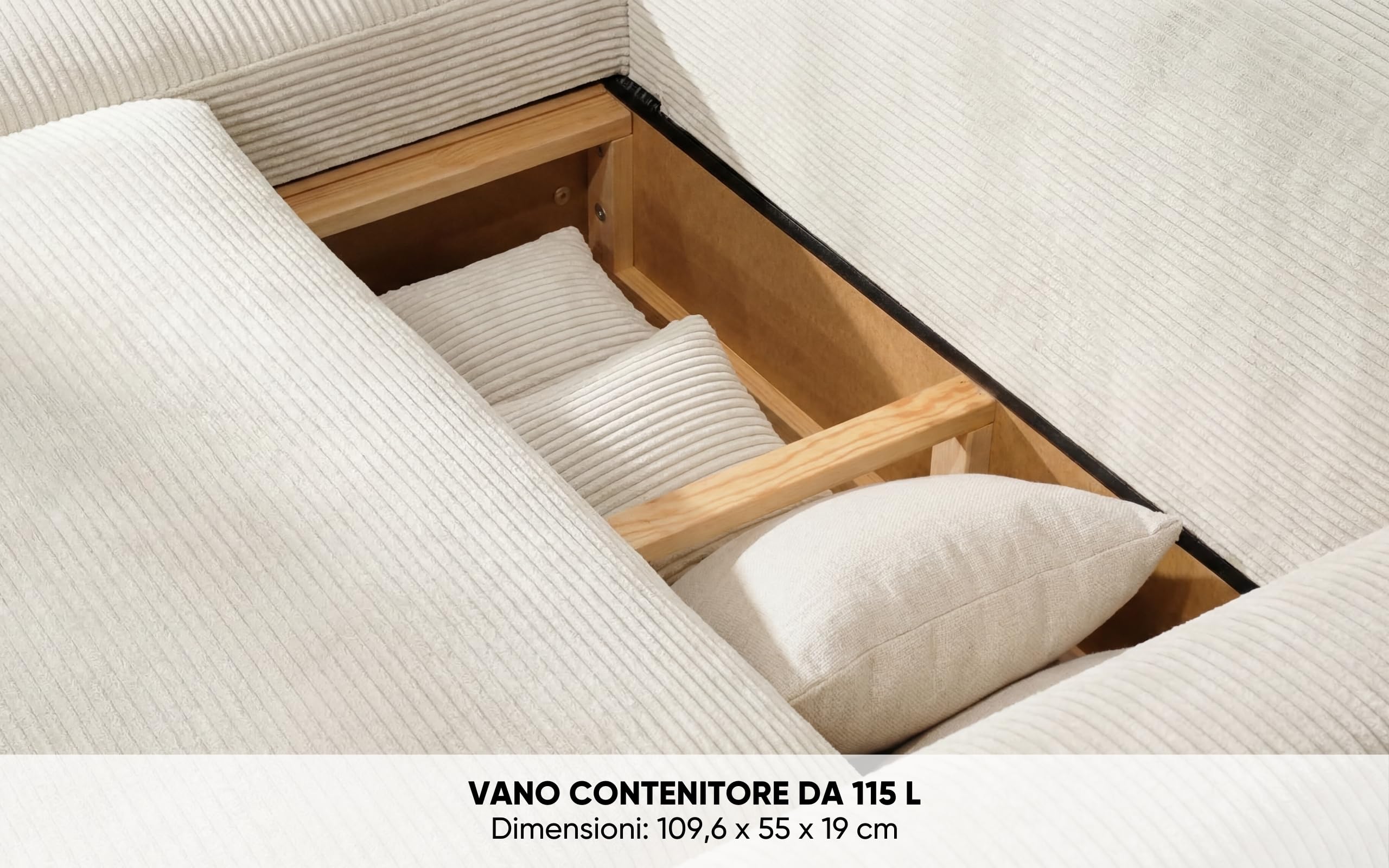 BUDWING Lauren Divano Letto 3 Posti – Chaise Longue Reversibile con Contenitore – Stile Moderno, Tessuto Resistente 380 g/m² – 269x158x96 cm – Beige