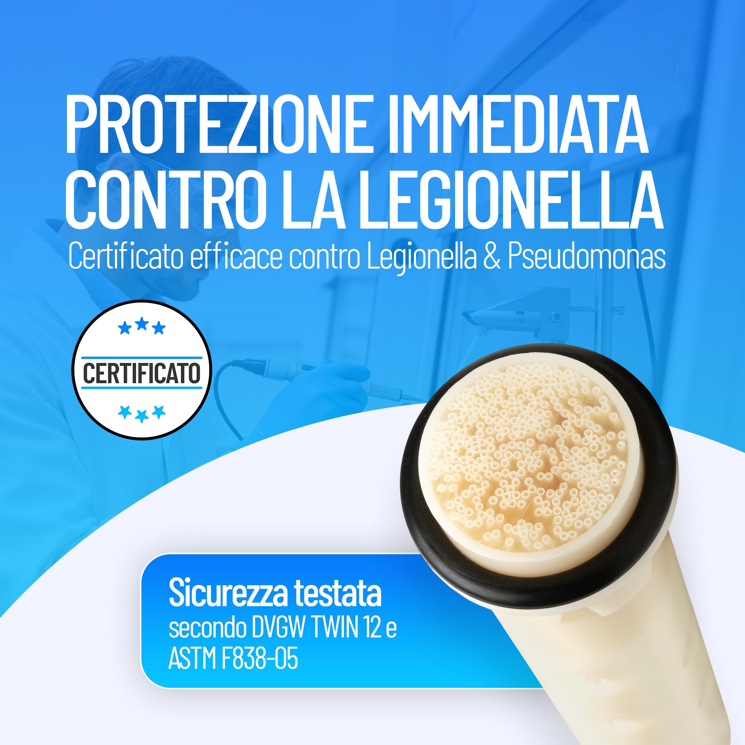 Filtro antilegionella | filtro di ricambio certificato per SAFETY CHROM | filtra le legionelle in modo affidabile | proveniente dalla tecnologia medica