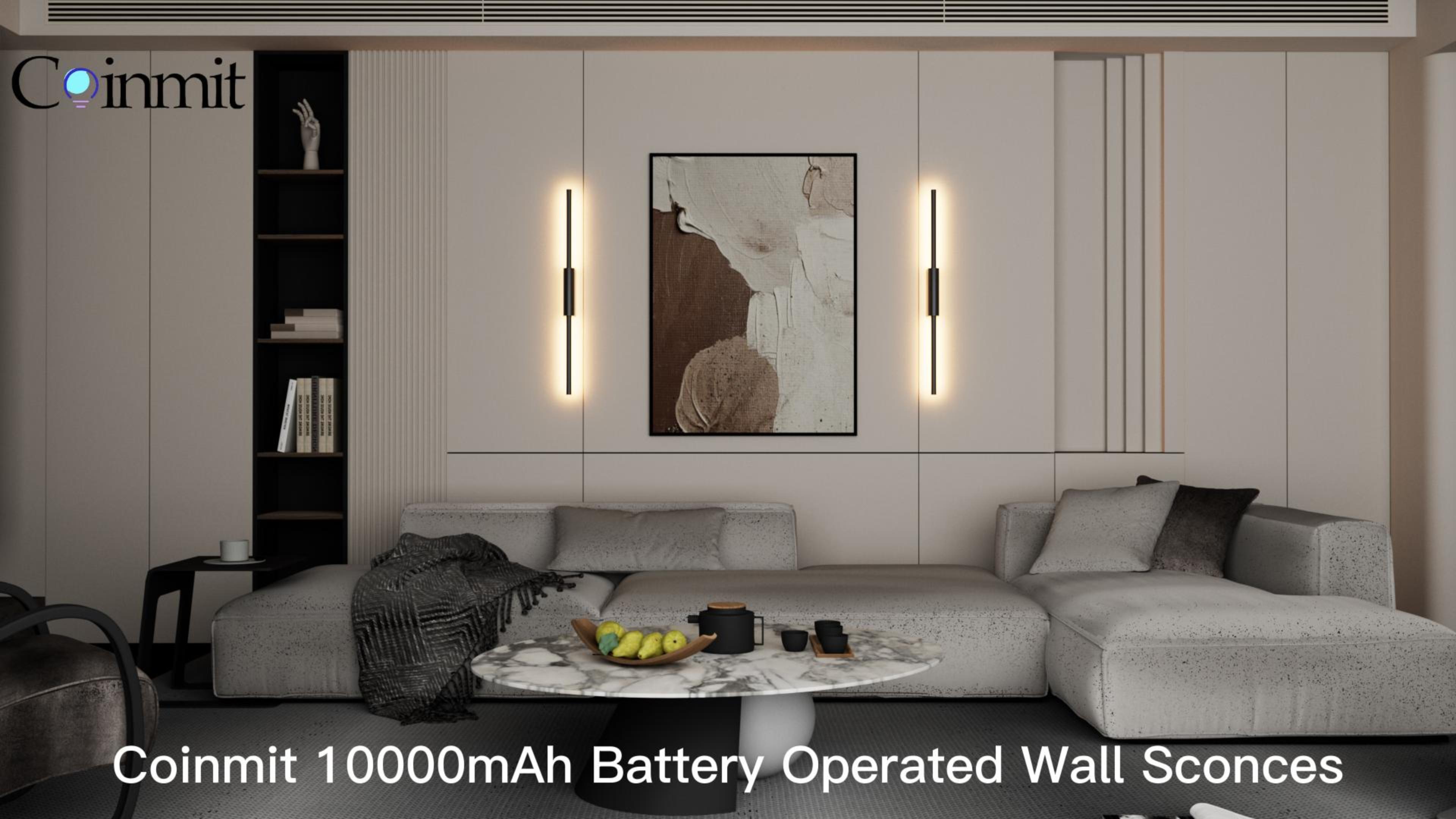 Image of 23.6In Battery Operated Wall Sconces Set of Two,10000mAh Rechargeable Sconce 3 Colors Dimmable Wireless Sconces for Living Room