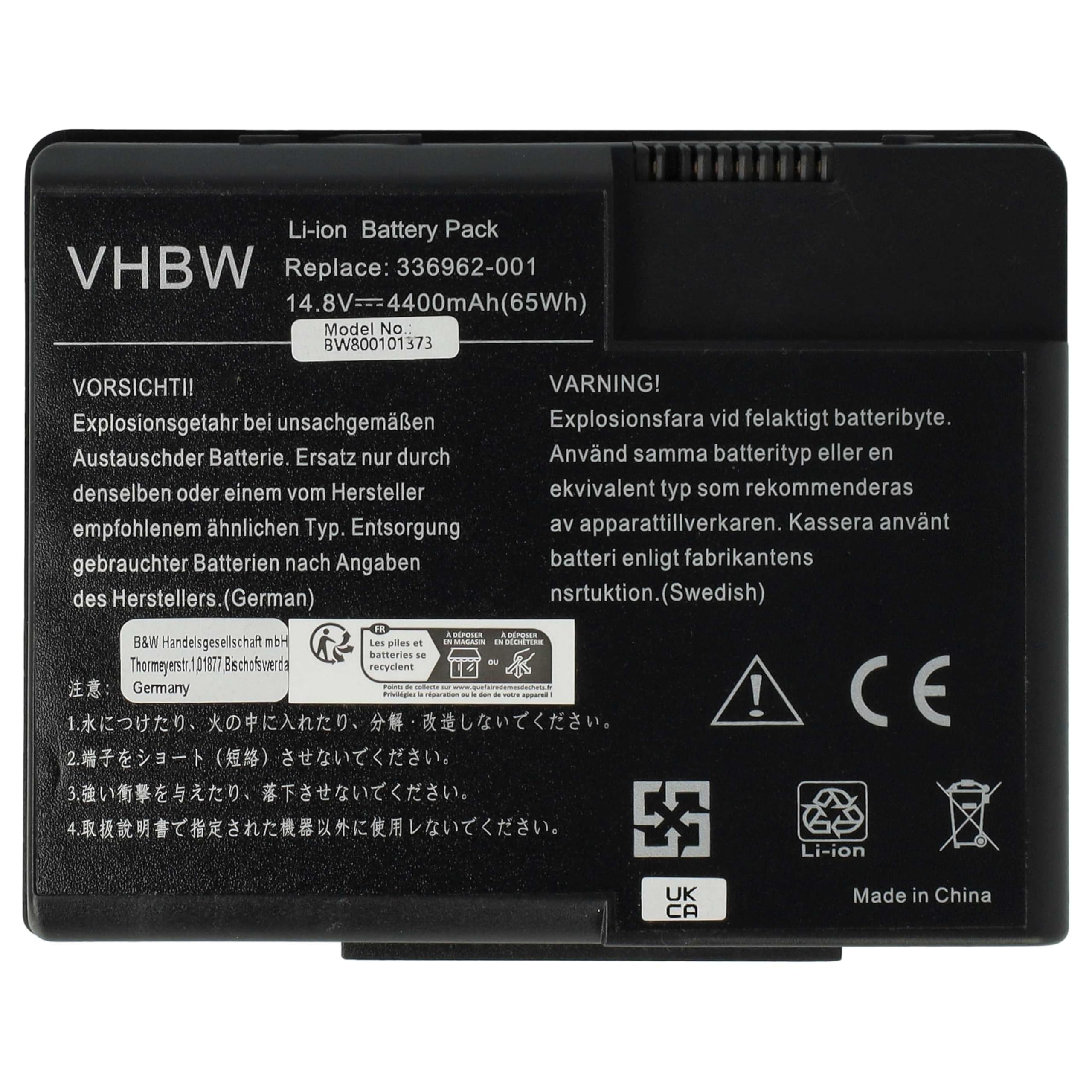 vhbw Bateria pasująca do Compaq Presario X1000 Series Presario X1002US (DM771AR) Laptop Notebook (Li-Ion, 4400 mAh, 14,8 V, 65,12 Wh, czarny)