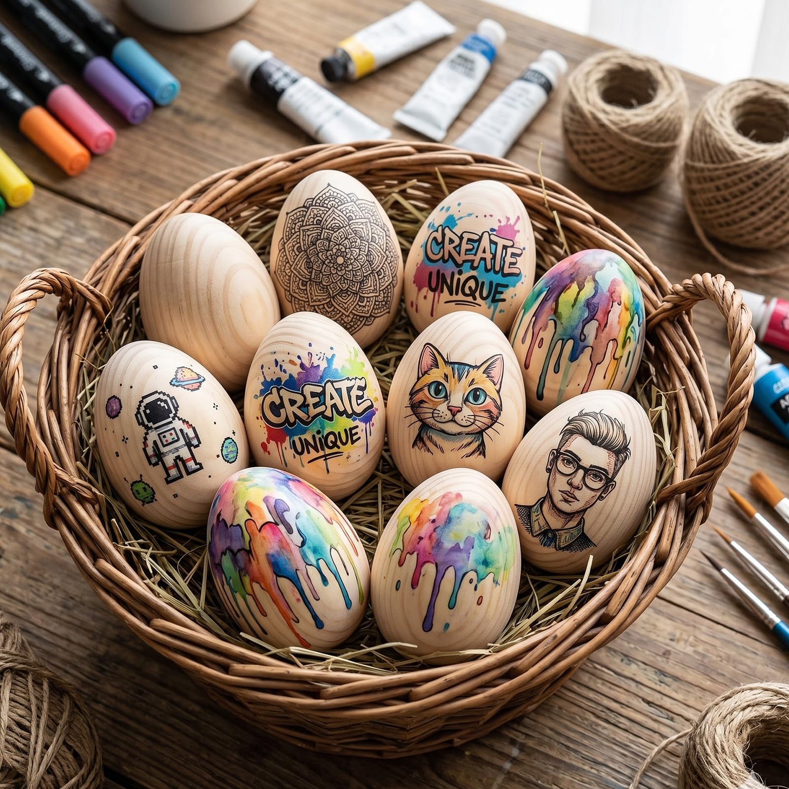 Œufs en Bois Naturel de Hêtre pour Artisanat de Pâques – Lot de 8