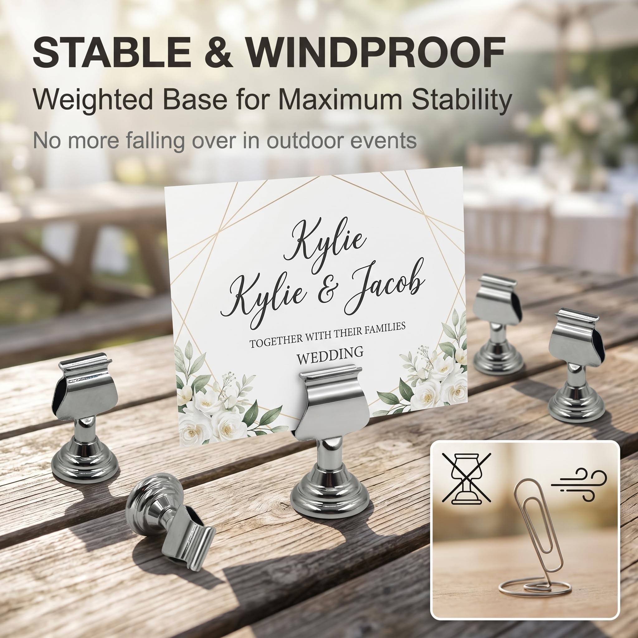 12 Piezas Soportes para Números de Mesa para Bodas, Portatarjetas Metálicos Plateados, Portanombres y Portafotos para Eventos, Bodas de Oro y Plata, Restaurantes y Fiestas