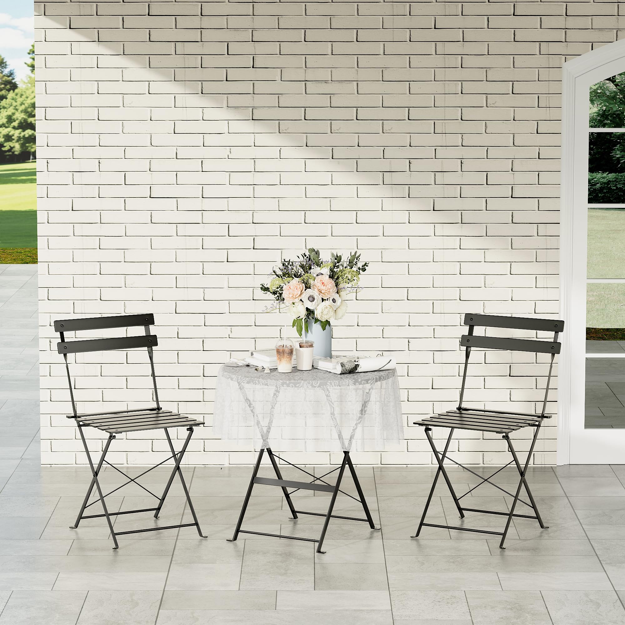 DEWINNER Set tavolo e sedie, pieghevole, set tavolo e sedie da giardino in tre pezzi, 1 tavolo e 2 sedie, con tovaglia impermeabile, set di mobili da balcone