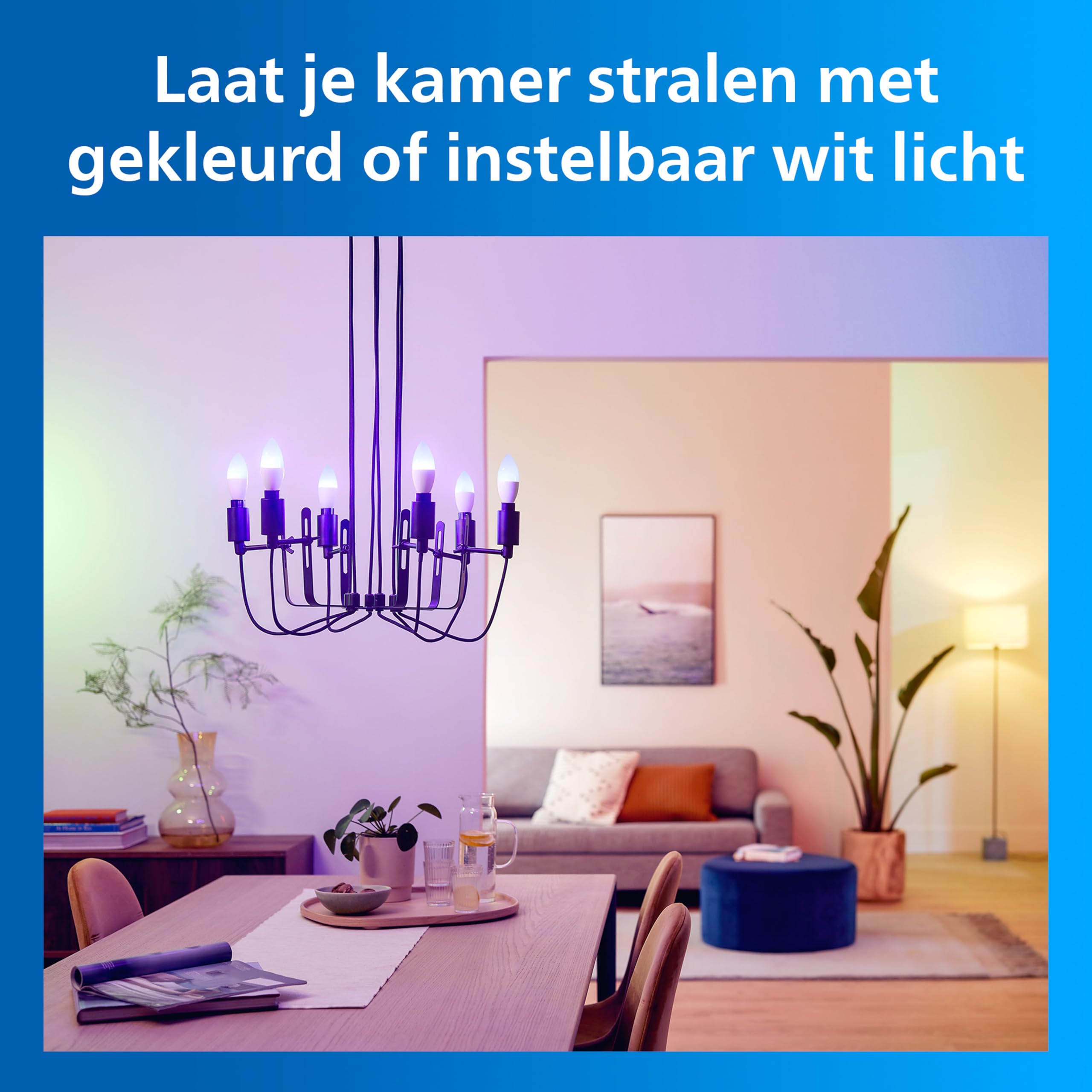 Philips Smart Lighting, Ampoule Connectée LED RGB C37, Pack 4, Culot E14, 470 lm, Lumière Couleur et Blanc Réglable 2200-6500 K, Gradation Faible, Connected by WiZ, Alexa, Google Home, Apple Home
