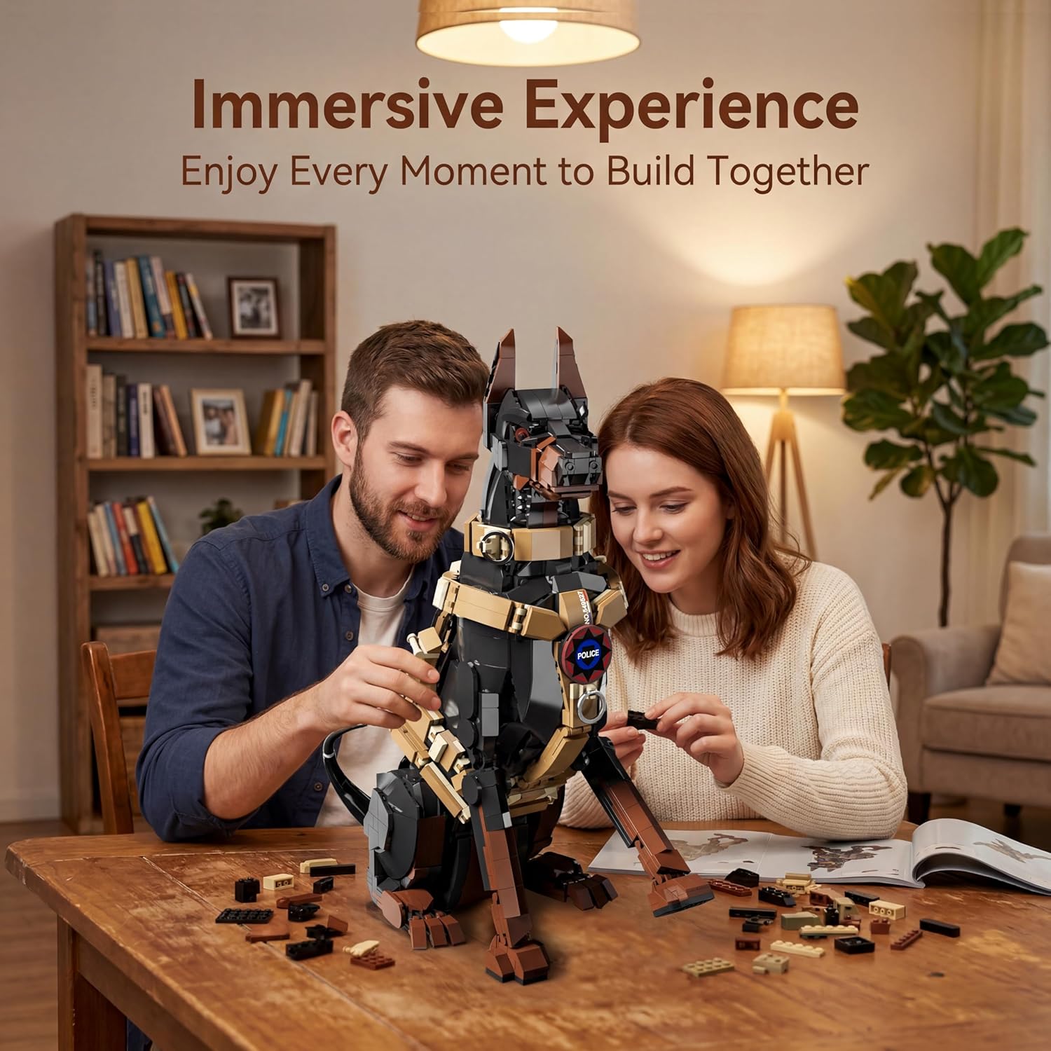 Doberman Building Set, Police Dog Building Blocks Set for Adults, Compatible with Lego, Animal Pet with Vest & Badge Collectible Model for Home Decor