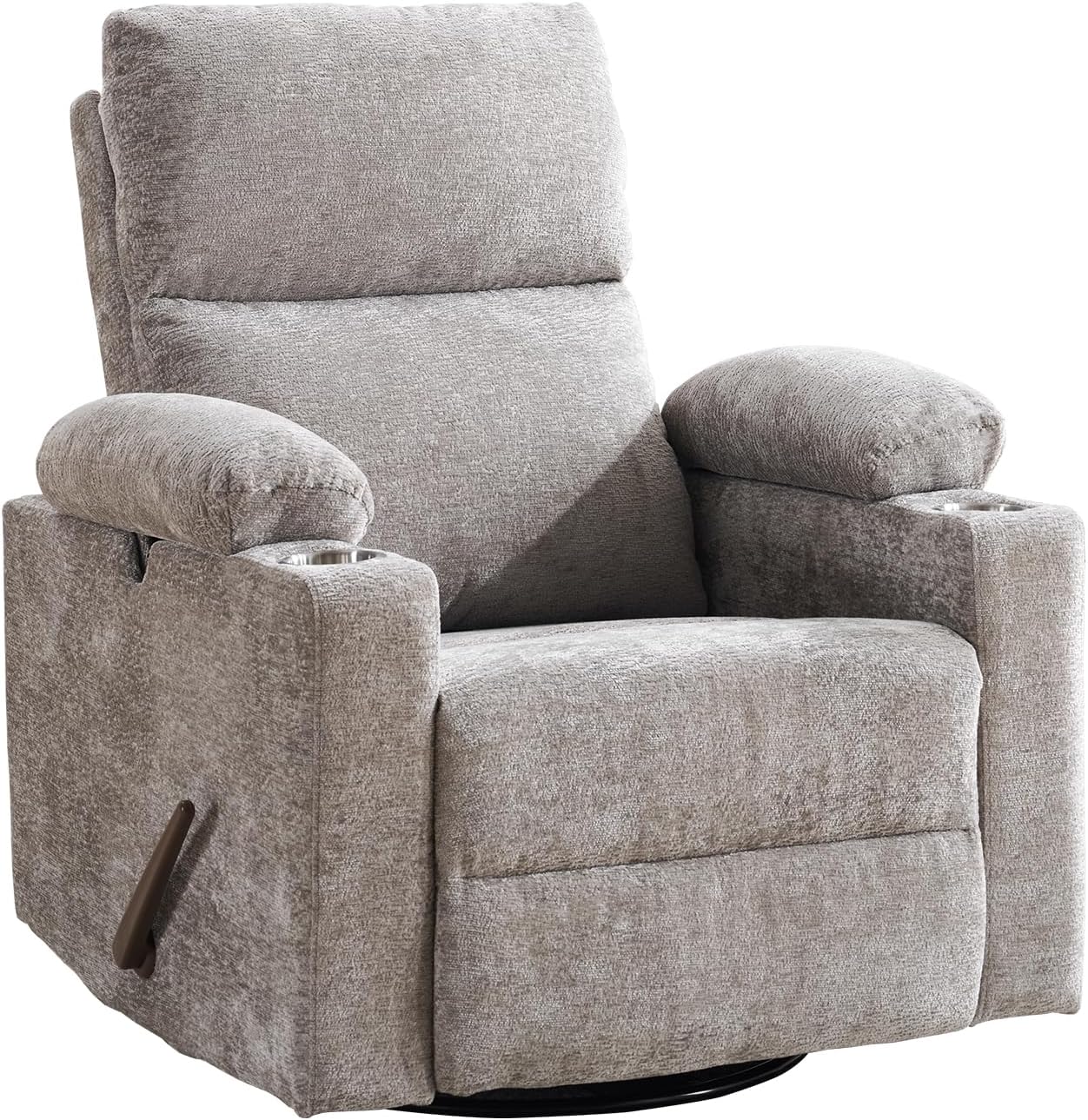 Swivel Rocker Recliner Chair with Adjustable Armrest and Headrest, Nursery Rocking Glider Recliner for Breastfeeding, Manual Rocker Recliner, Chenille Light Grey