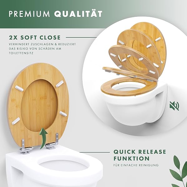Benkstein® Toilettendeckel mit Absenkautomatik Bambus – antibakterieller WC Sitz – Quick-Release zur einfachen Reinigung – einfache Montage – robust & nachhaltig – Klodeckel aus Holz – abnehmbar - 3