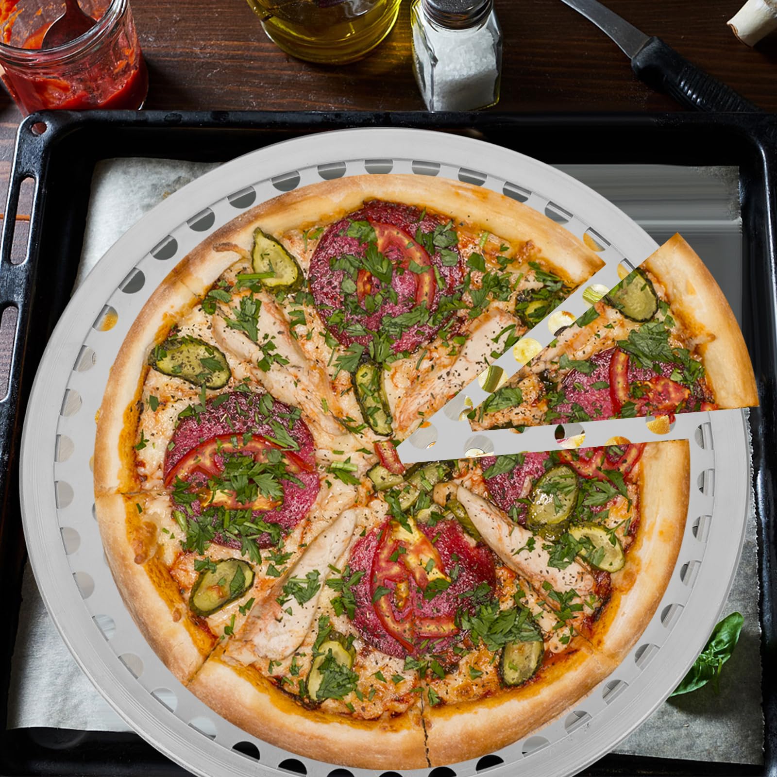 Amosfun 7-Inch Perforated Pizza Pan - Nonstick Stainless Steel Baking Tray For Oven