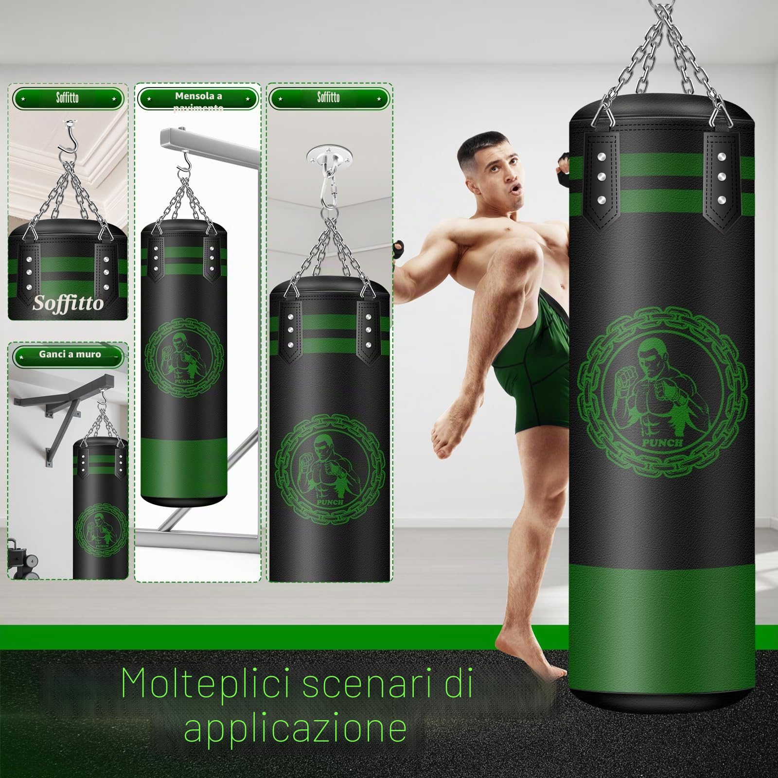 NZQXJXZ Sacco da boxe appeso, non riempito sacco da boxe, sacco pesante in pelle microfibra per allenamento Kickboxing Fitness MMA Grappling Muay Thai Karate