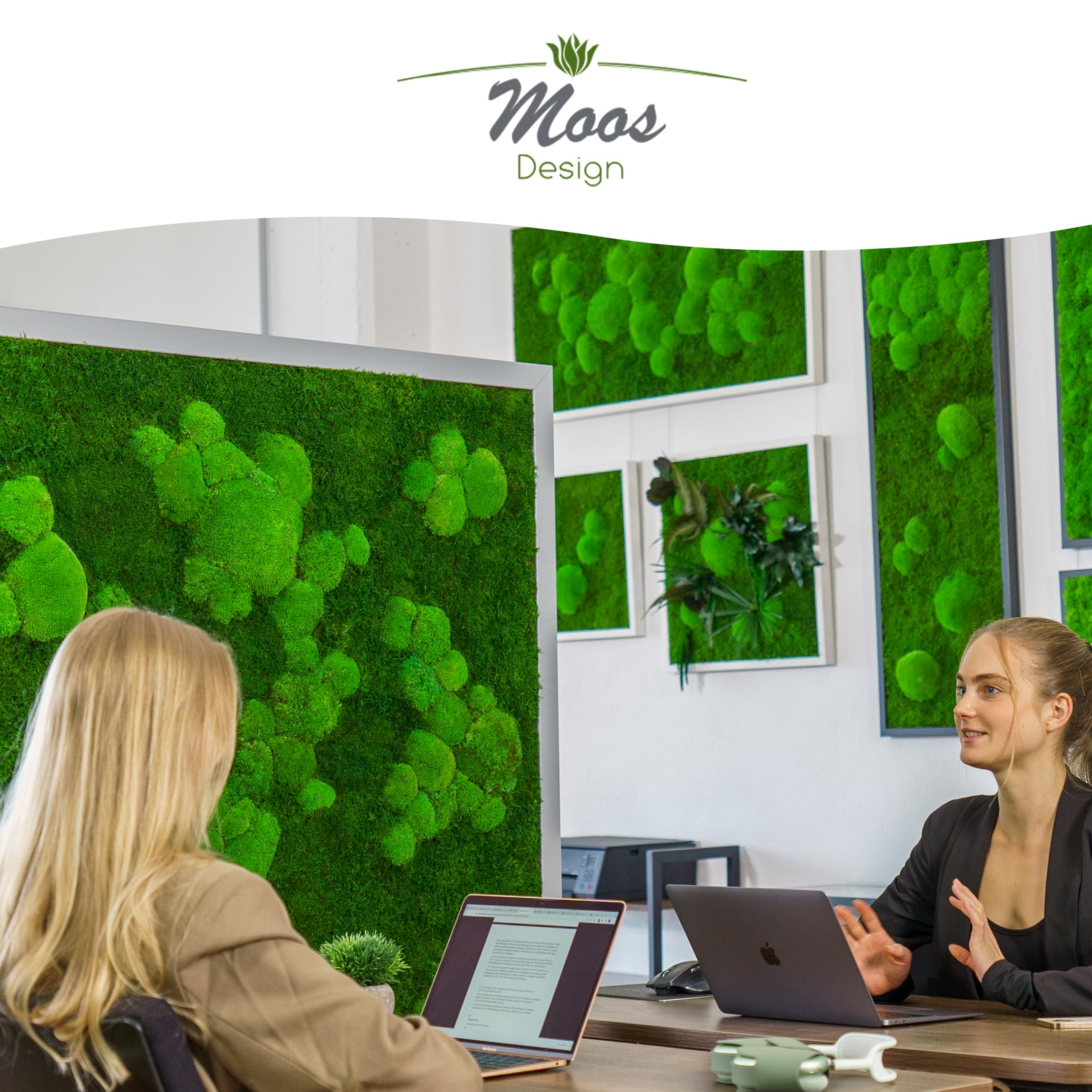 Moos Design | Moosbild in versch. Größen (Forest Design, Holzrahmen: schwarz, 110 x 55 cm)