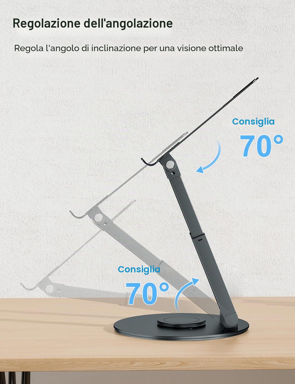 tounee Supporto PC Portatile con Base Girevole a 360°, Ergonomico Regolabile, Supporto Notebook Laptop Computer Stand Compatibile con MacBook Air/Pro Tutti i Laptop da 10-17"-Grigio