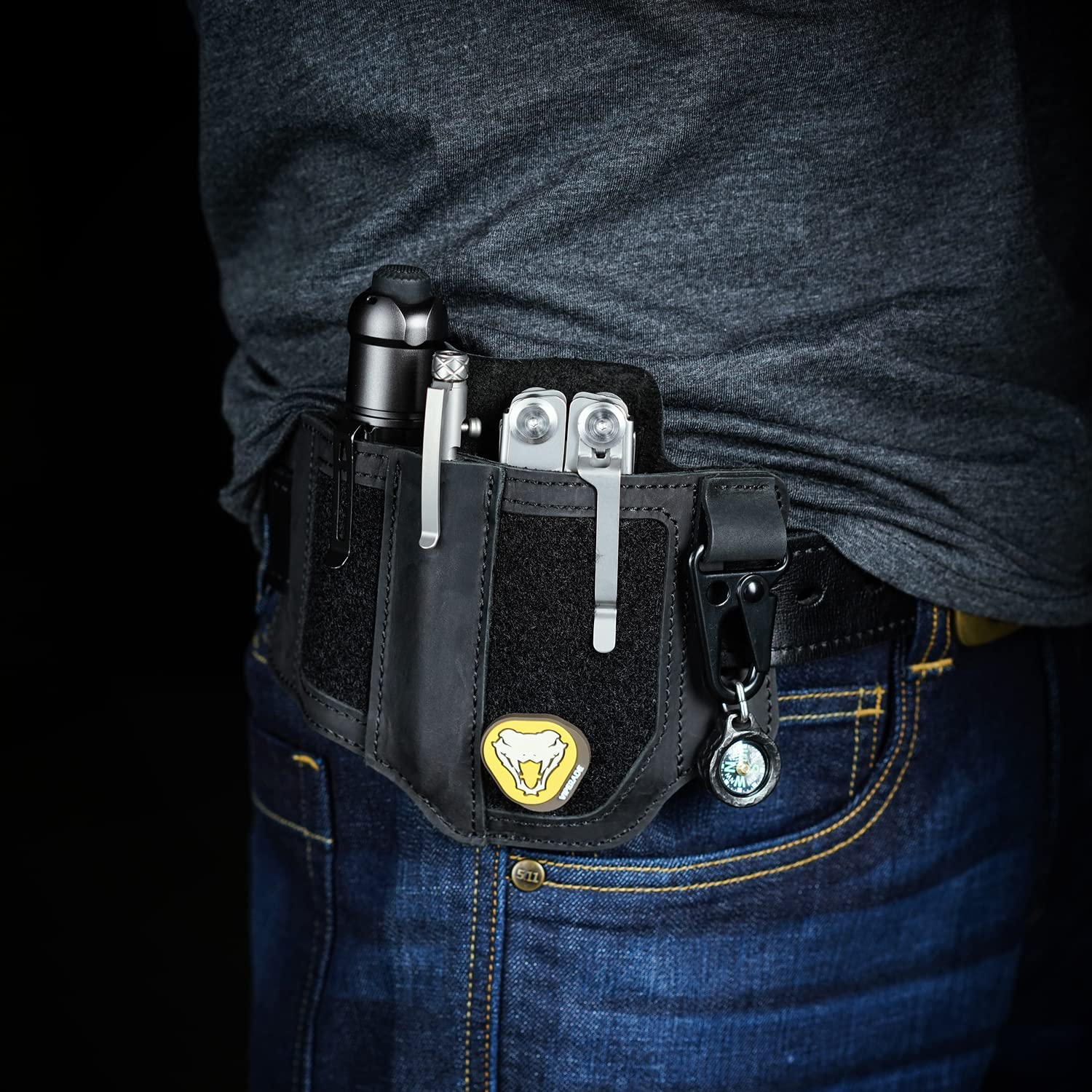 Pochwa wielofunkcyjna VIPERADE PL3, skórzana pochwa z łatką DIY, męski organizer kieszonkowy EDC, pochwa Leatherman, uchwyt na latarkę z uchwytem na długopis, organizer na pasek z uchwytem na klucze