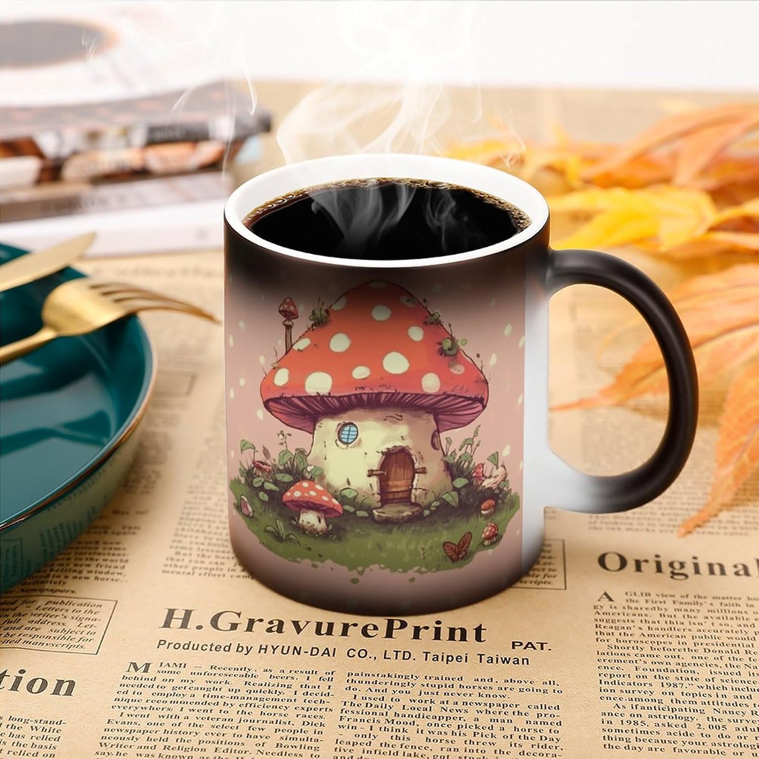Color Changing Mug Cute Mushroom House Printed Ceramic Coffee Mug Heat Changing Sensitive Mug Magic Heat Changing Coffee Mug Novelty Coffee Mugs