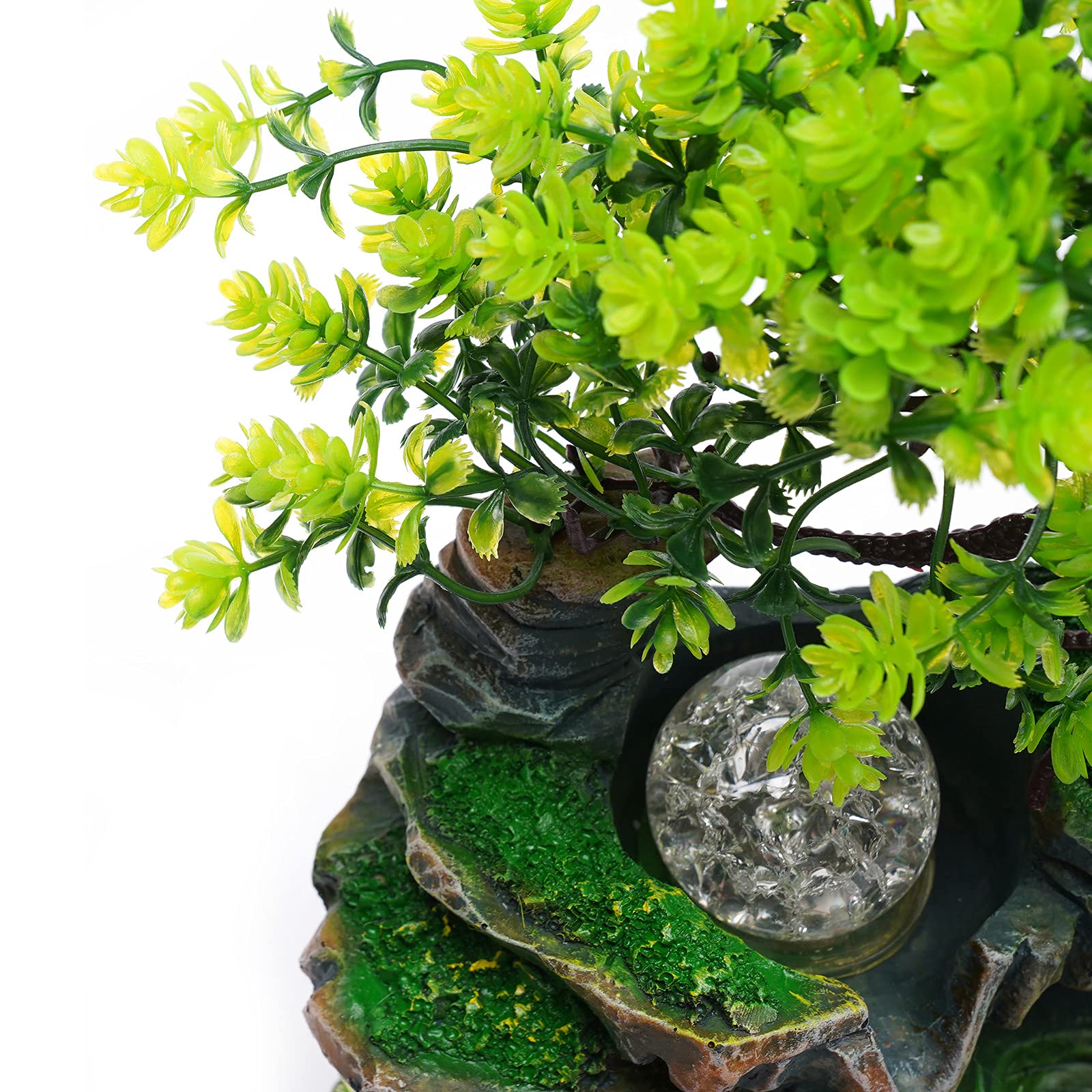 Fontanna stołowa Zen LED Wodospad Feng Shui Fontanna z żywicy Ogród Skalny Rybak Rybak Drzewo Pomysł Prezent do medytacji i relaksu - H 30 cm