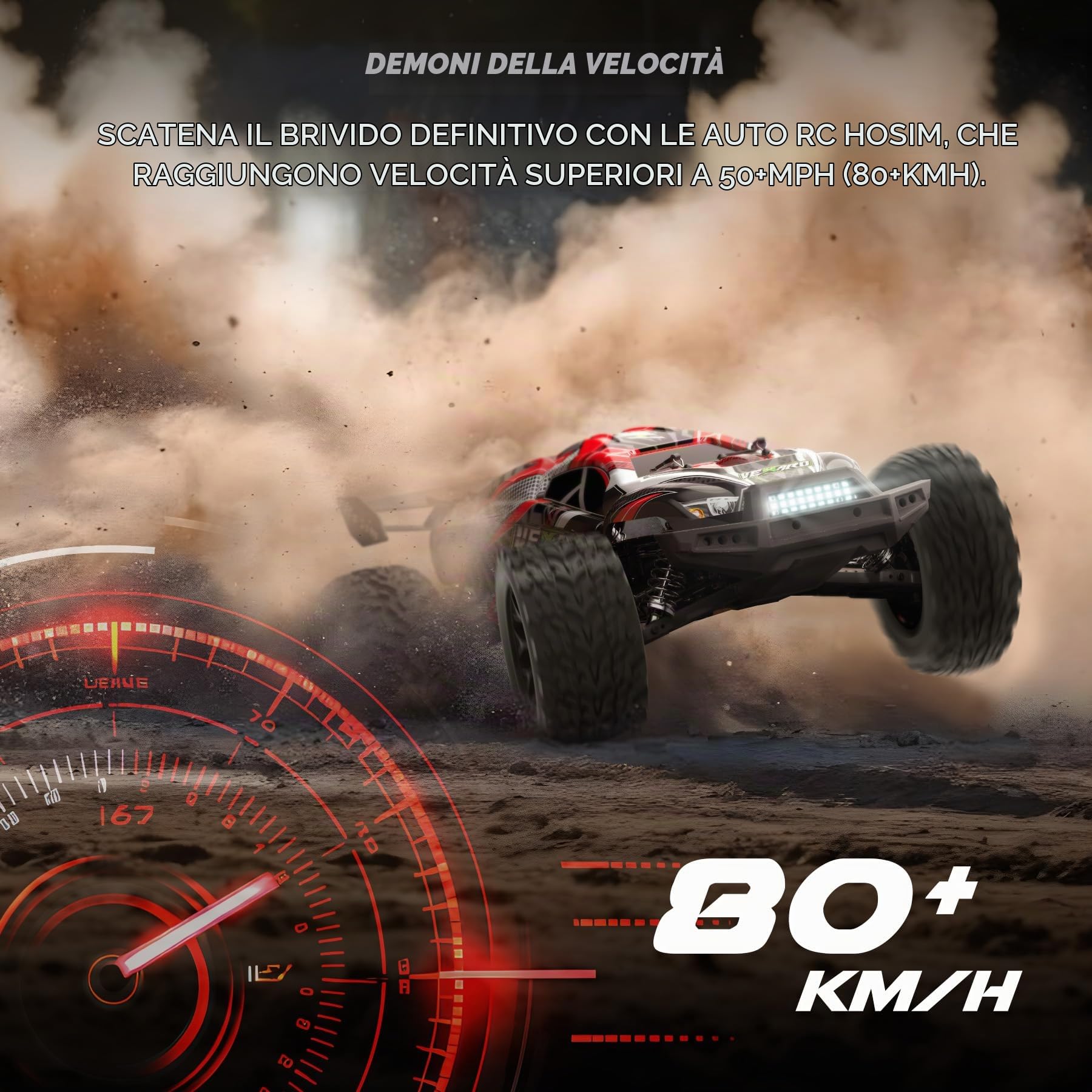 Hosim Auto telecomandata a partire dai 14 anni, 1:8, senza spazzole, 70+ km/h, alta velocità, 4 x 4, fuoristrada, impermeabile, grande auto RC per adulti, Truggy 40+ minuti con 2 batterie