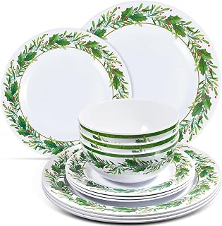 30 Pcs Christmas Dinnerware Set Christmas Dinner Plates Set 10 Pcs 11" Dinner Plates 10 Pcs 8" Plates 10 Pcs 6" Soup Bowl Holly Leaf Plates Set Gift for Home Christmas Party