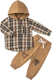 Kid Toddler Boy Clothes Flannel Plaid Hoodied Tops +Casual Pants Boys Fall Winter Outfits 1-5T