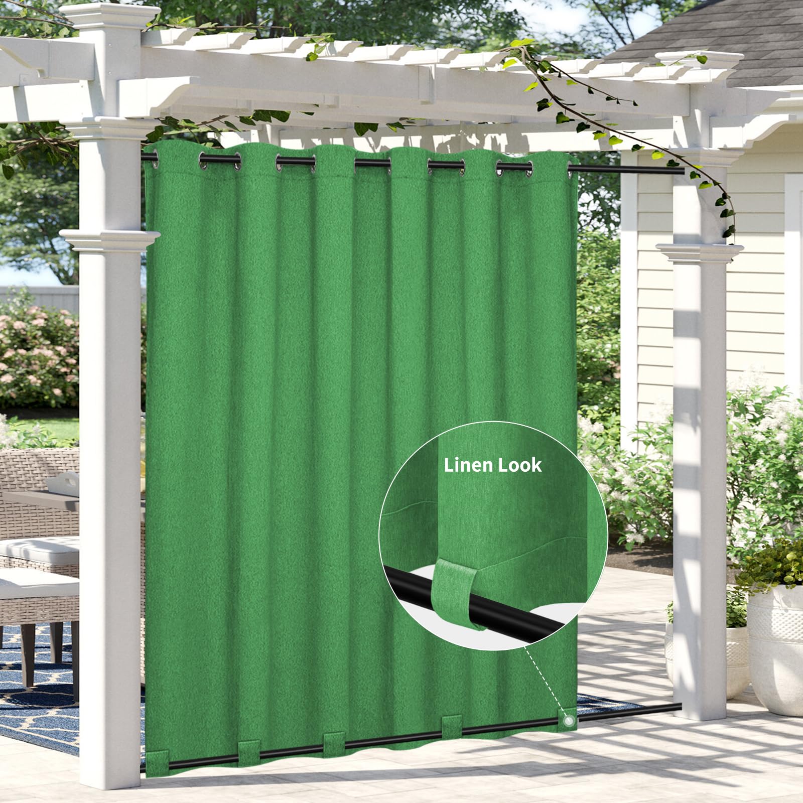 Rideaux d'intimité pour terrasse et tonnelle effet lin vert