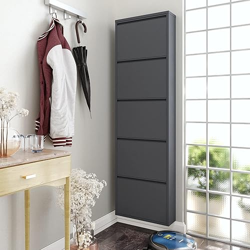 Miniatura 2 de Gabinete de zapatos de metal de 5 niveles con tapa, organizador de almacenamiento de zapatos duradero para entrada, armario de estante de zapatos