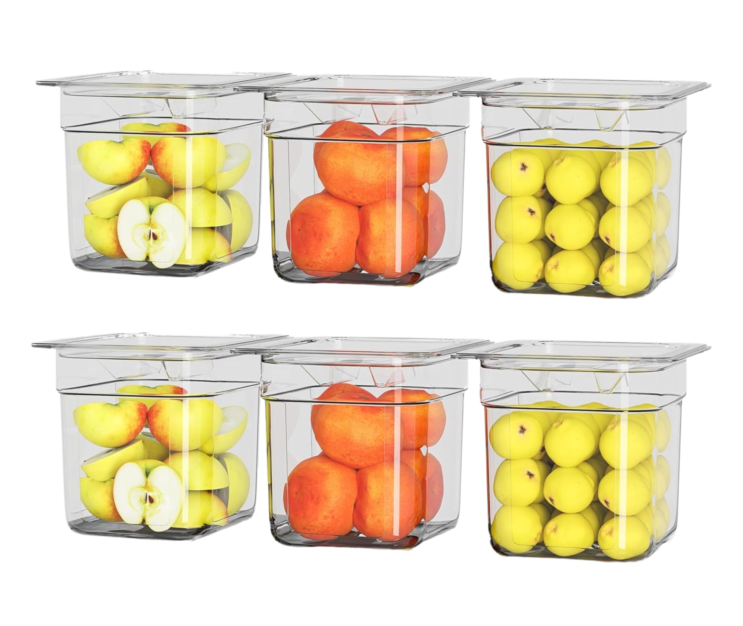 6 Pack Polycarbonate Food Pan with Lid 1/6 Size 6 Inch Deep Restaurant Clear Food Storage Containers for Commercial Hotel use Pans for Fruits Vegetables Beans Corns (6 PCS)