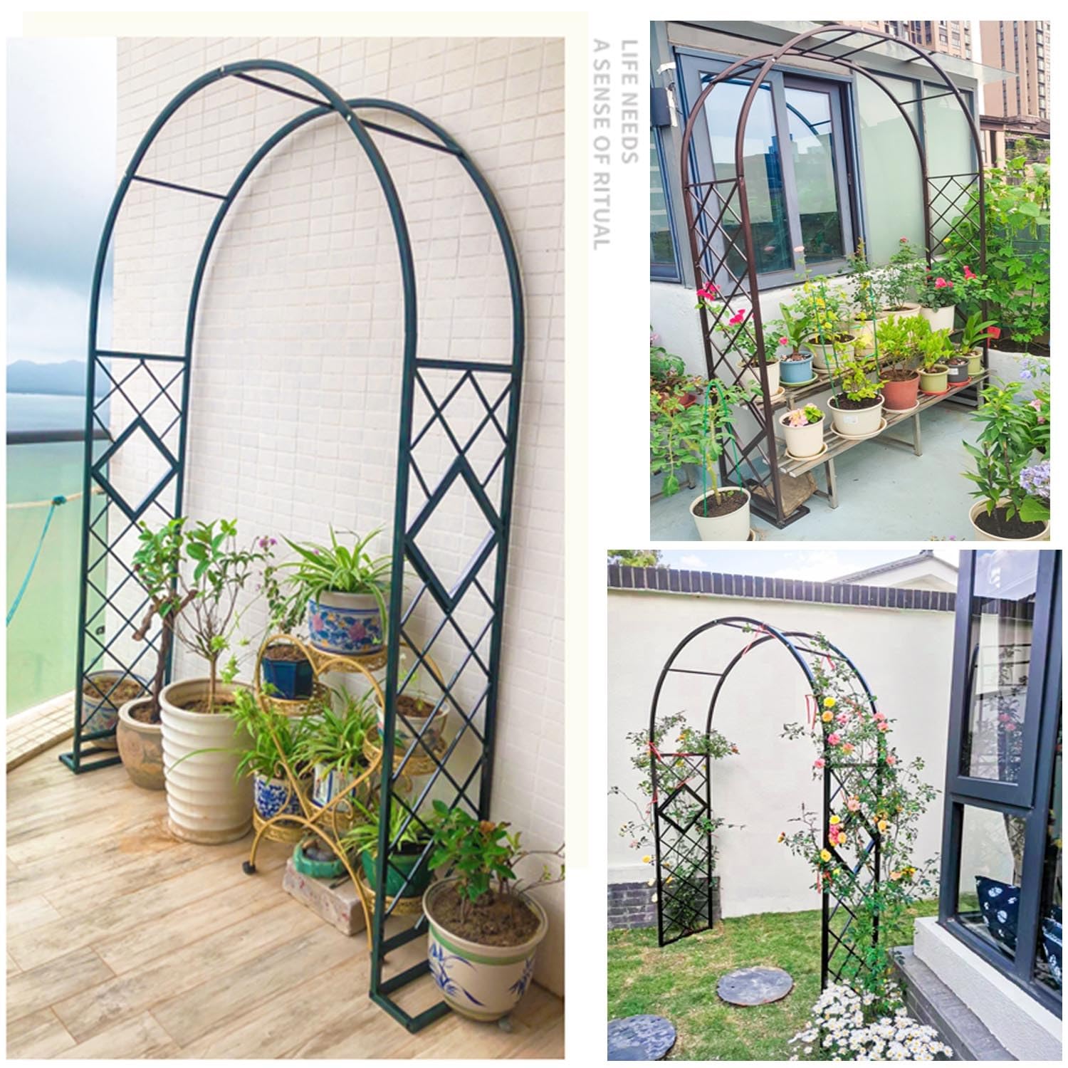 Ele - Arco per rose in metallo robusto, pergolato e traliccio per decorazione esterna, supporto per piante resistente alle intemperie, 360 x 230 cm, ideale per giardini e composizioni floreali