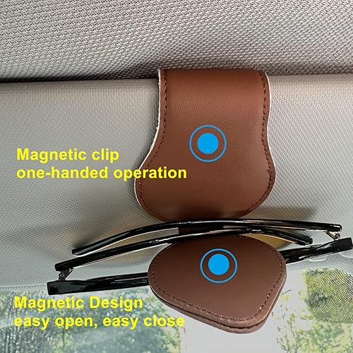 Miniatura 3 de Juego de 2 soportes de lentes de sol para visera de automóvil  Juego de 2  Clip magnético de cuero para gafas de sol para coche (gris + marrón)